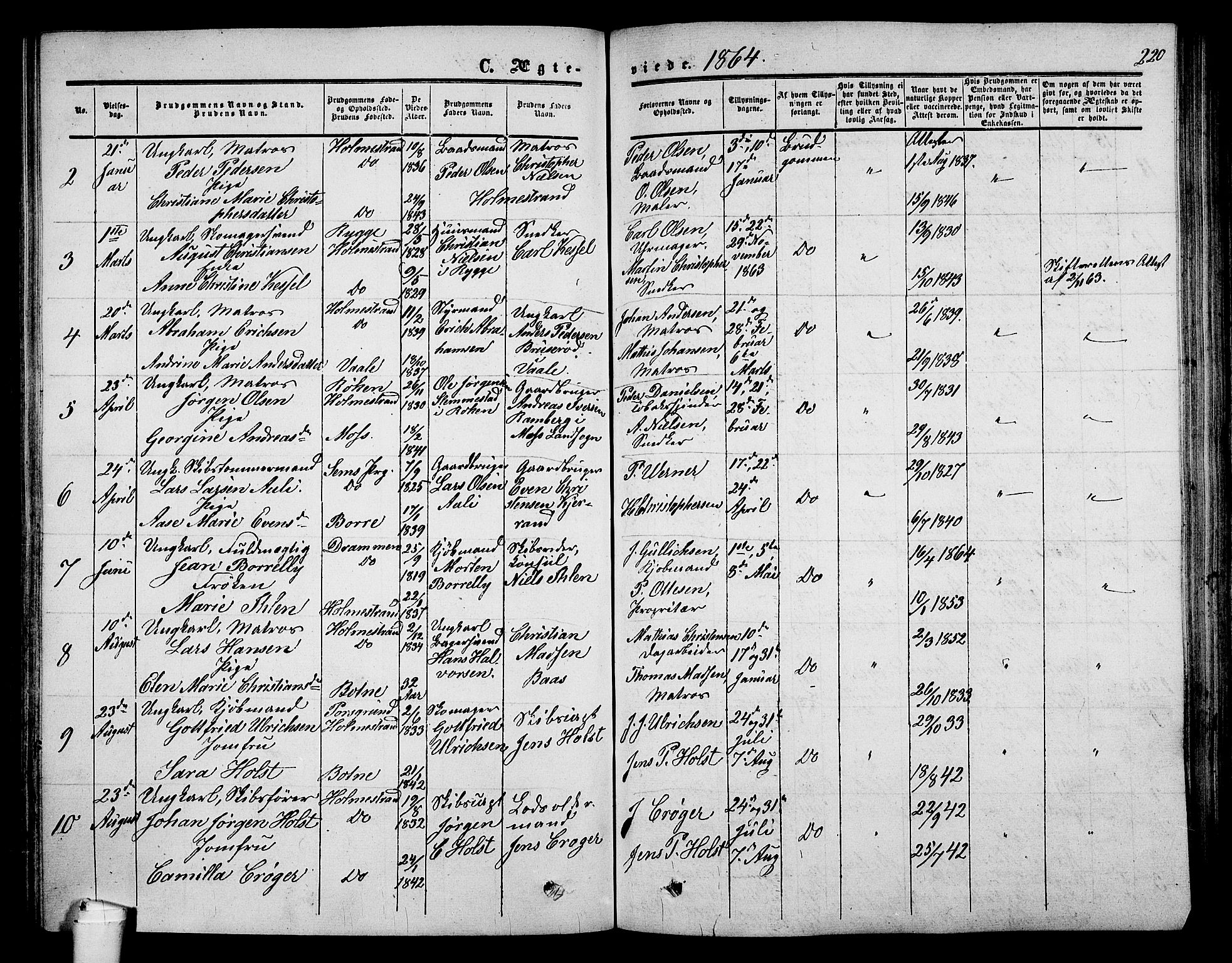 Holmestrand kirkebøker, AV/SAKO-A-346/G/Ga/L0003: Parish register (copy) no. 3, 1849-1874, p. 220