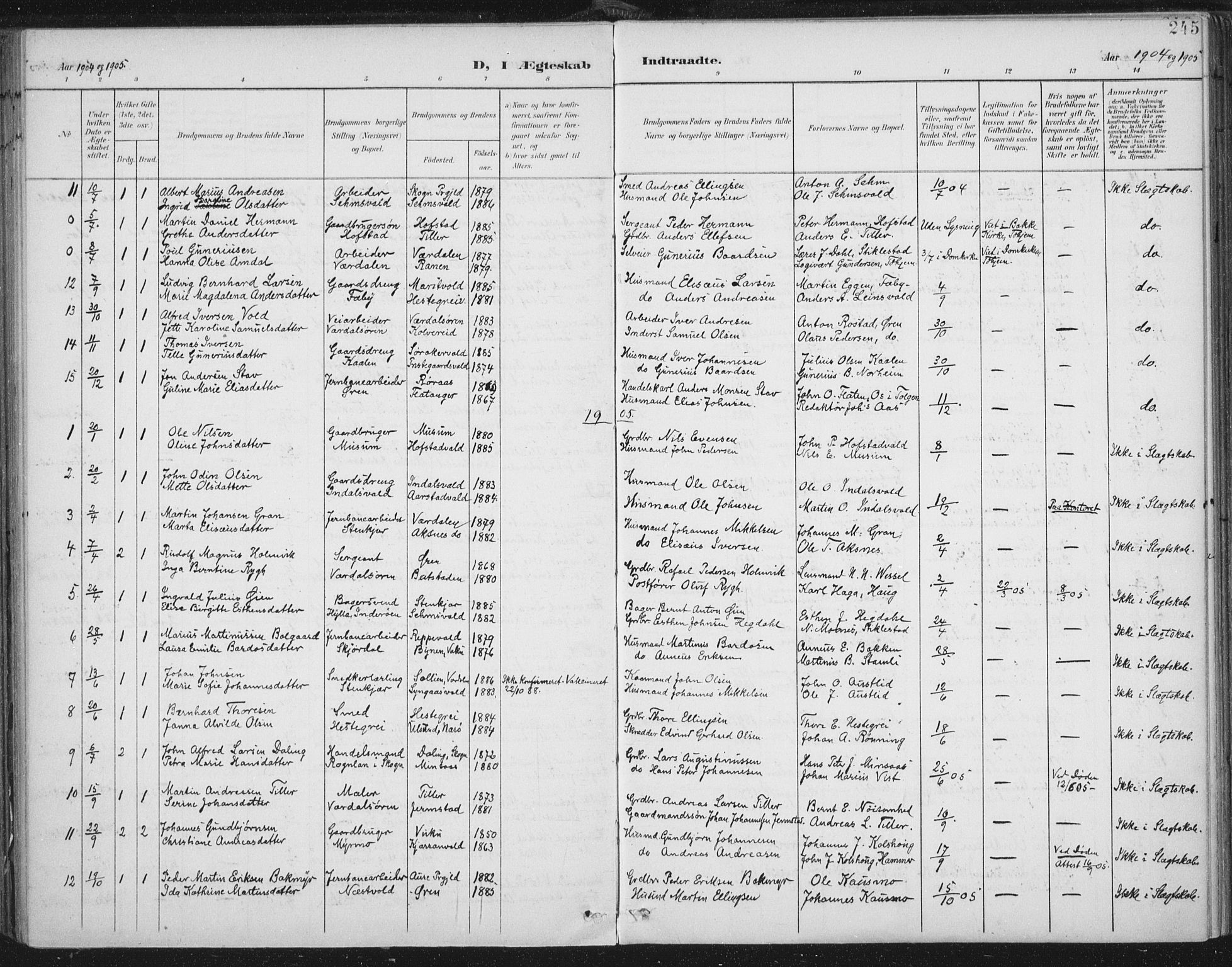 Ministerialprotokoller, klokkerbøker og fødselsregistre - Nord-Trøndelag, AV/SAT-A-1458/723/L0246: Parish register (official) no. 723A15, 1900-1917, p. 245