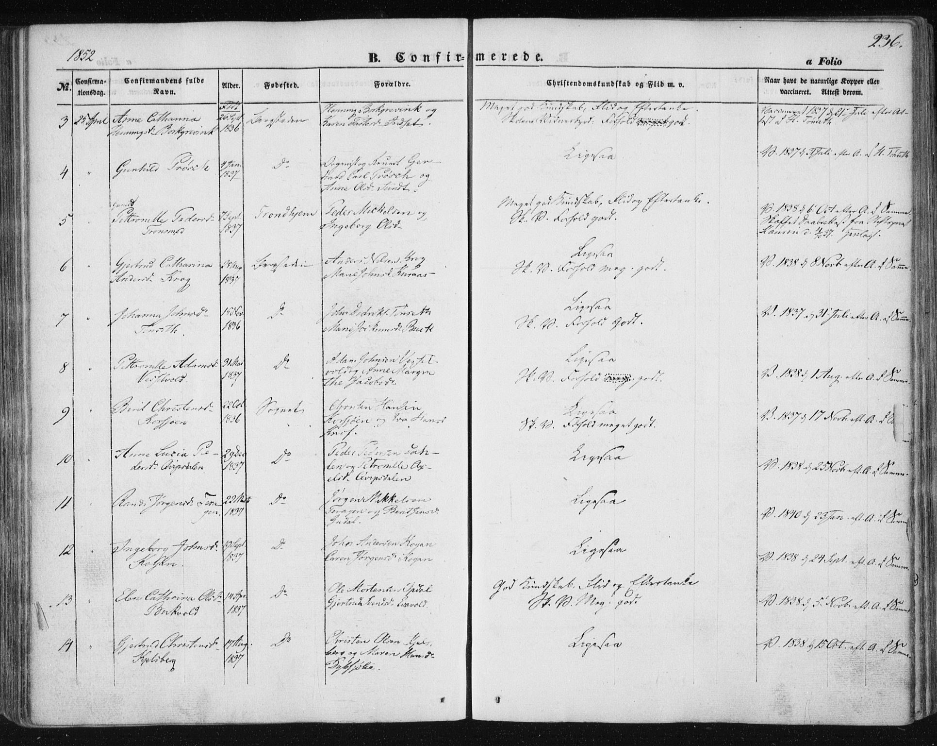 Ministerialprotokoller, klokkerbøker og fødselsregistre - Sør-Trøndelag, SAT/A-1456/681/L0931: Parish register (official) no. 681A09, 1845-1859, p. 236