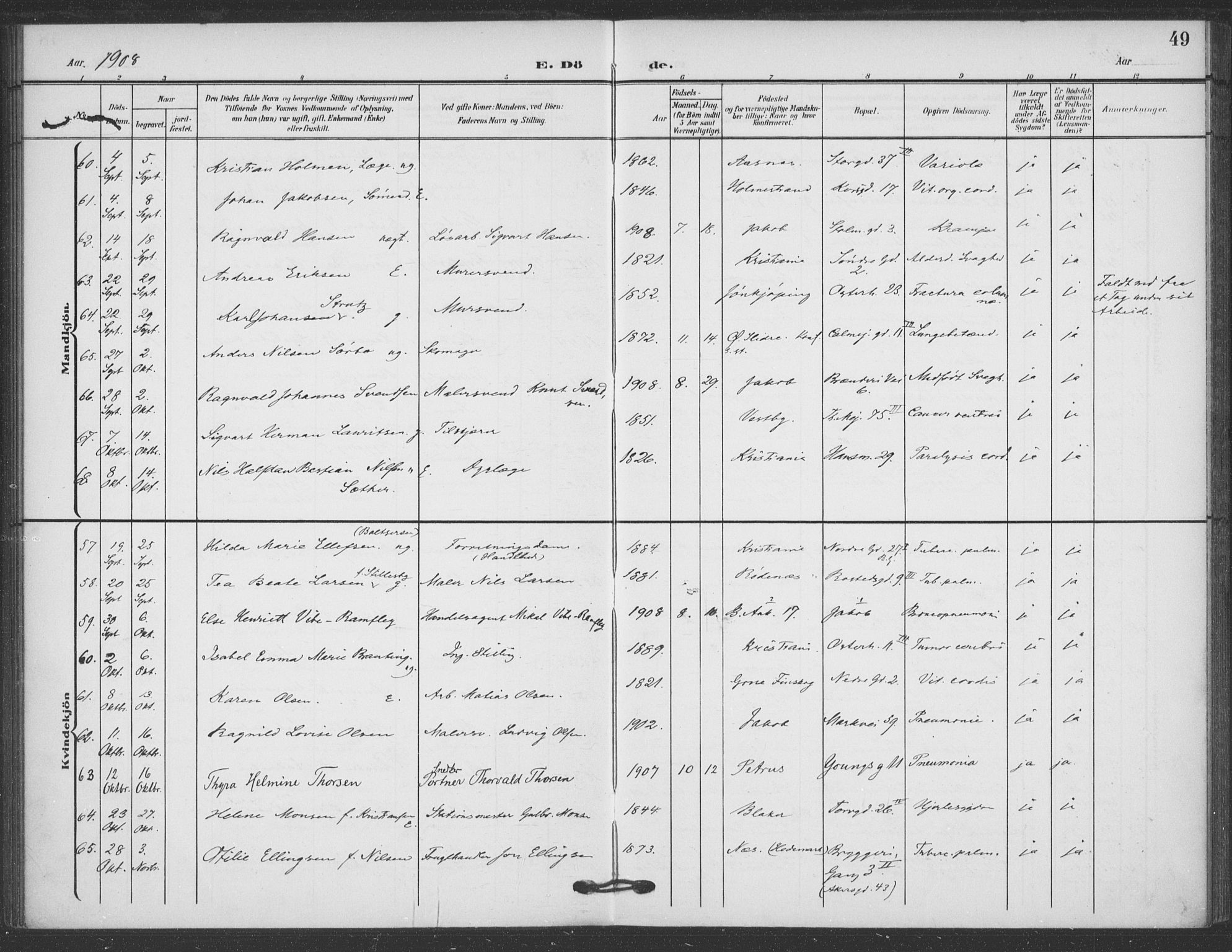 Jakob prestekontor Kirkebøker, AV/SAO-A-10850/F/Fa/L0011: Parish register (official) no. 11, 1906-1920, p. 49