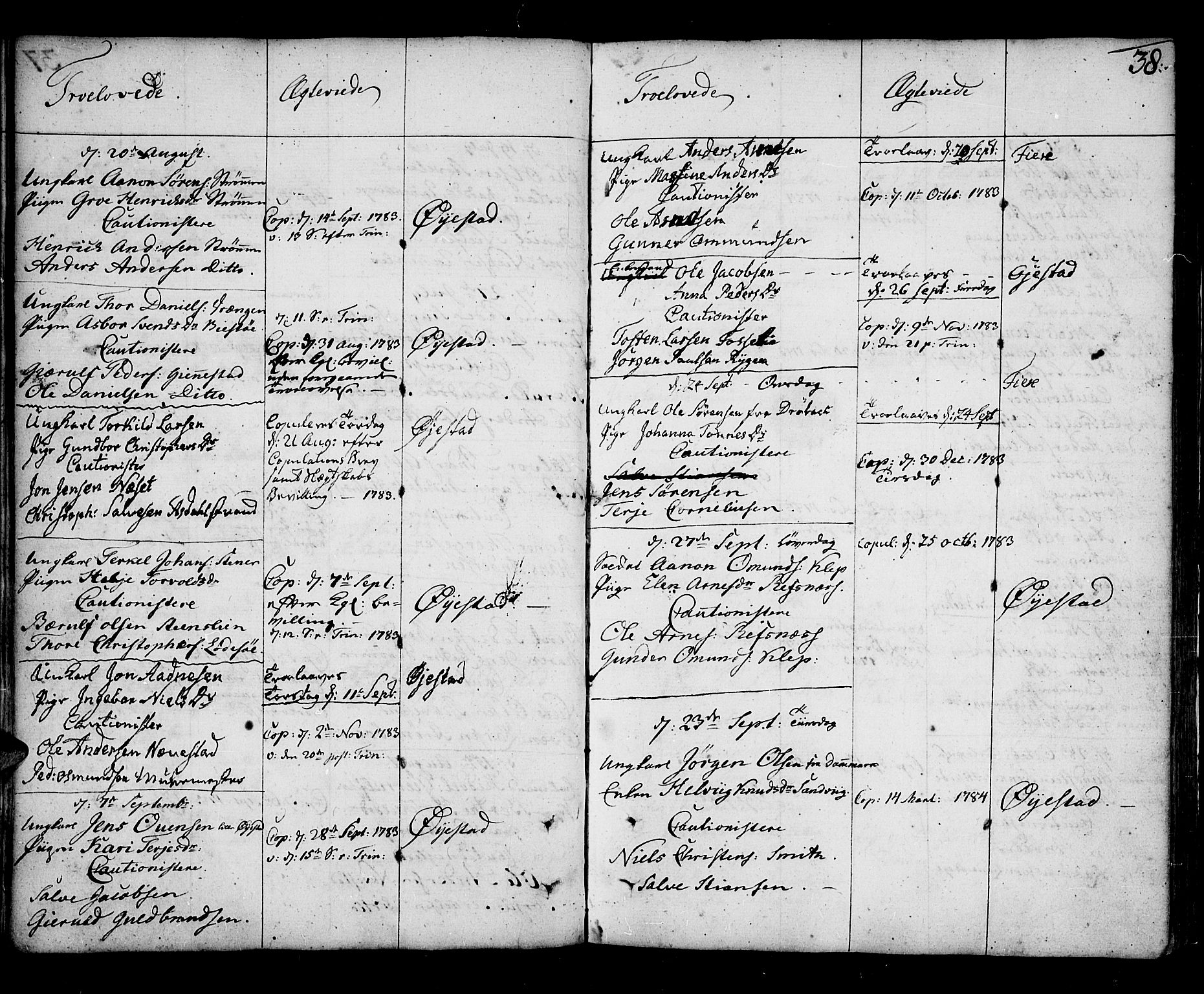Øyestad sokneprestkontor, SAK/1111-0049/F/Fa/L0009: Parish register (official) no. A 9, 1778-1808, p. 38