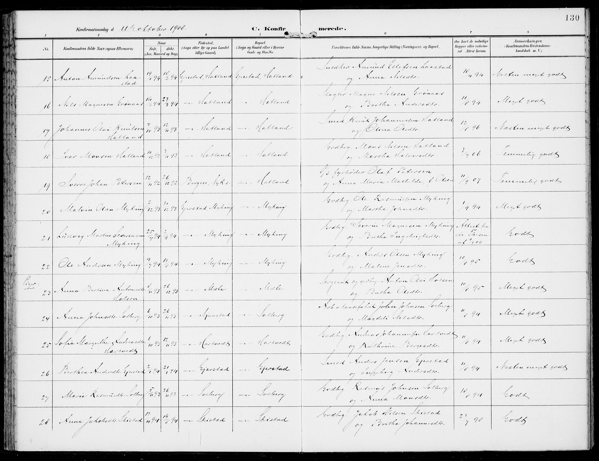 Haus sokneprestembete, AV/SAB-A-75601/H/Haa: Parish register (official) no. C  2, 1900-1915, p. 130