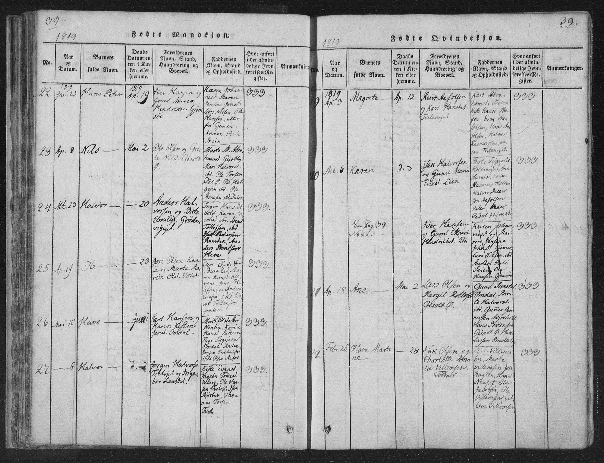 Solum kirkebøker, AV/SAKO-A-306/F/Fa/L0004: Parish register (official) no. I 4, 1814-1833, p. 39