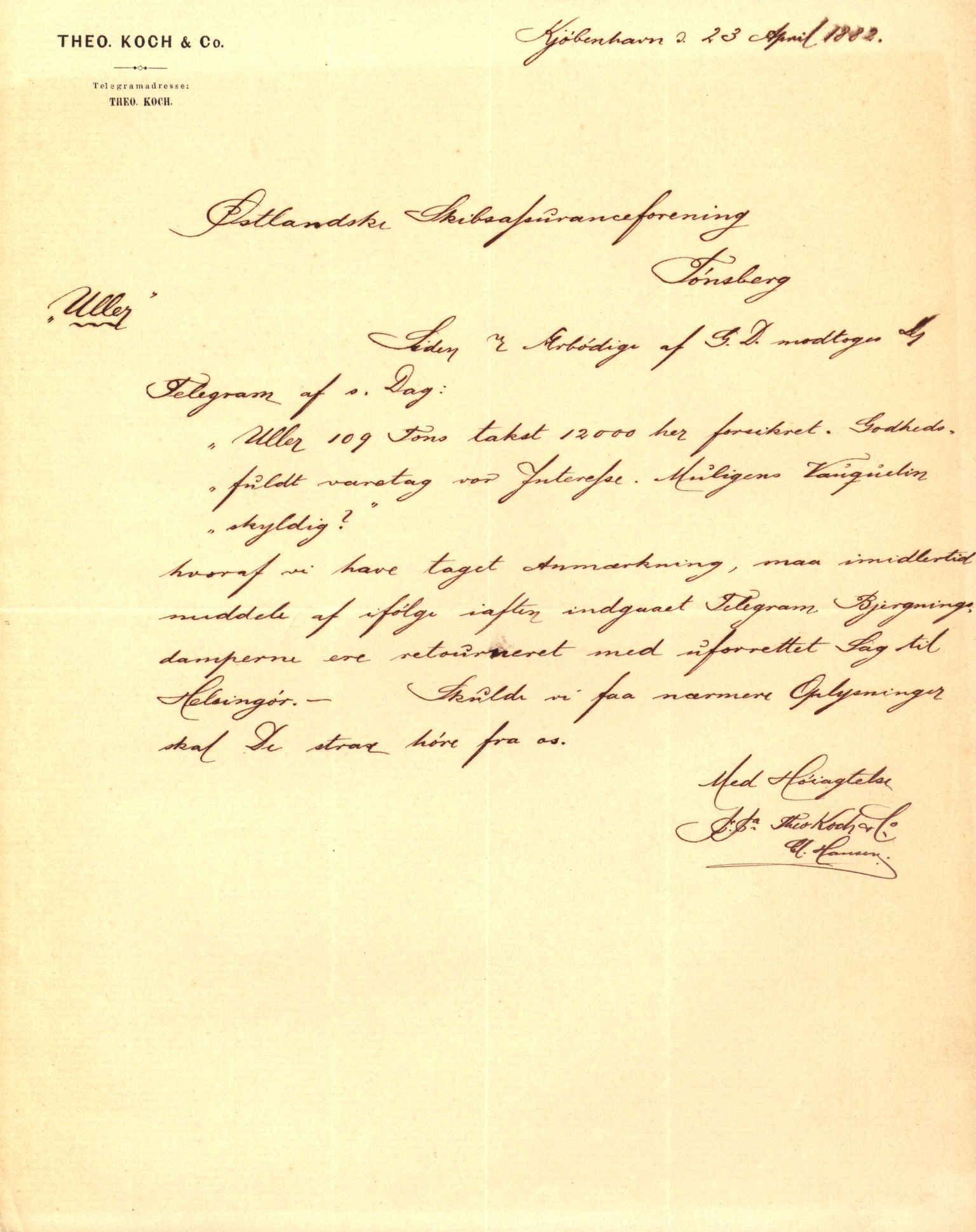 Pa 63 - Østlandske skibsassuranceforening, VEMU/A-1079/G/Ga/L0014/0011: Havaridokumenter / Agra, Anna, Jorsalfarer, Alfen, Uller, Solon, 1882, p. 117