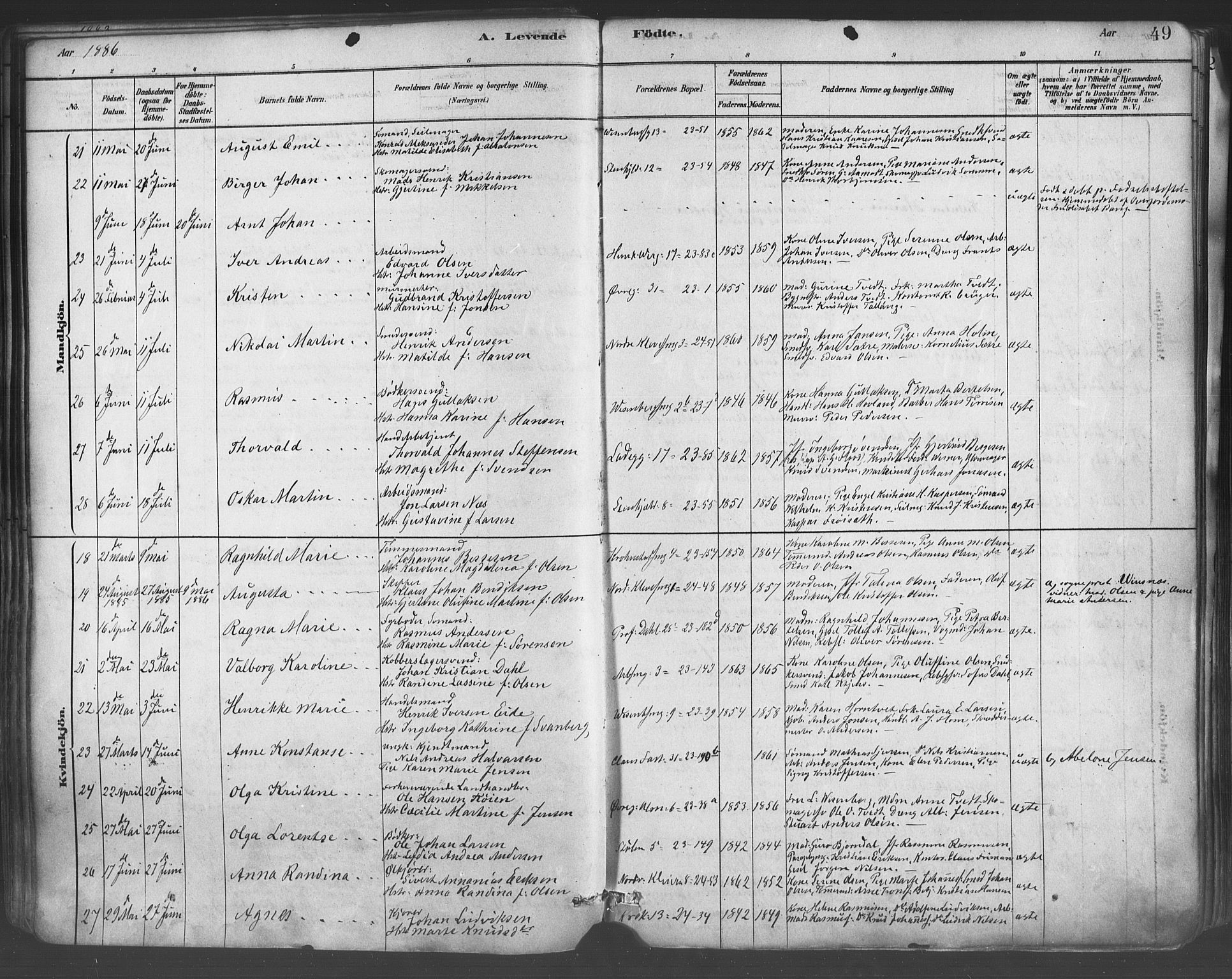 Mariakirken Sokneprestembete, AV/SAB-A-76901/H/Haa/L0007: Parish register (official) no. A 7, 1878-1893, p. 49