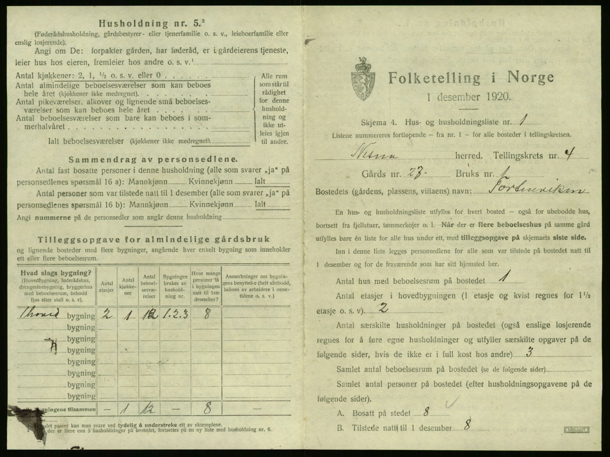 SAT, 1920 census for Nesna, 1920, p. 379