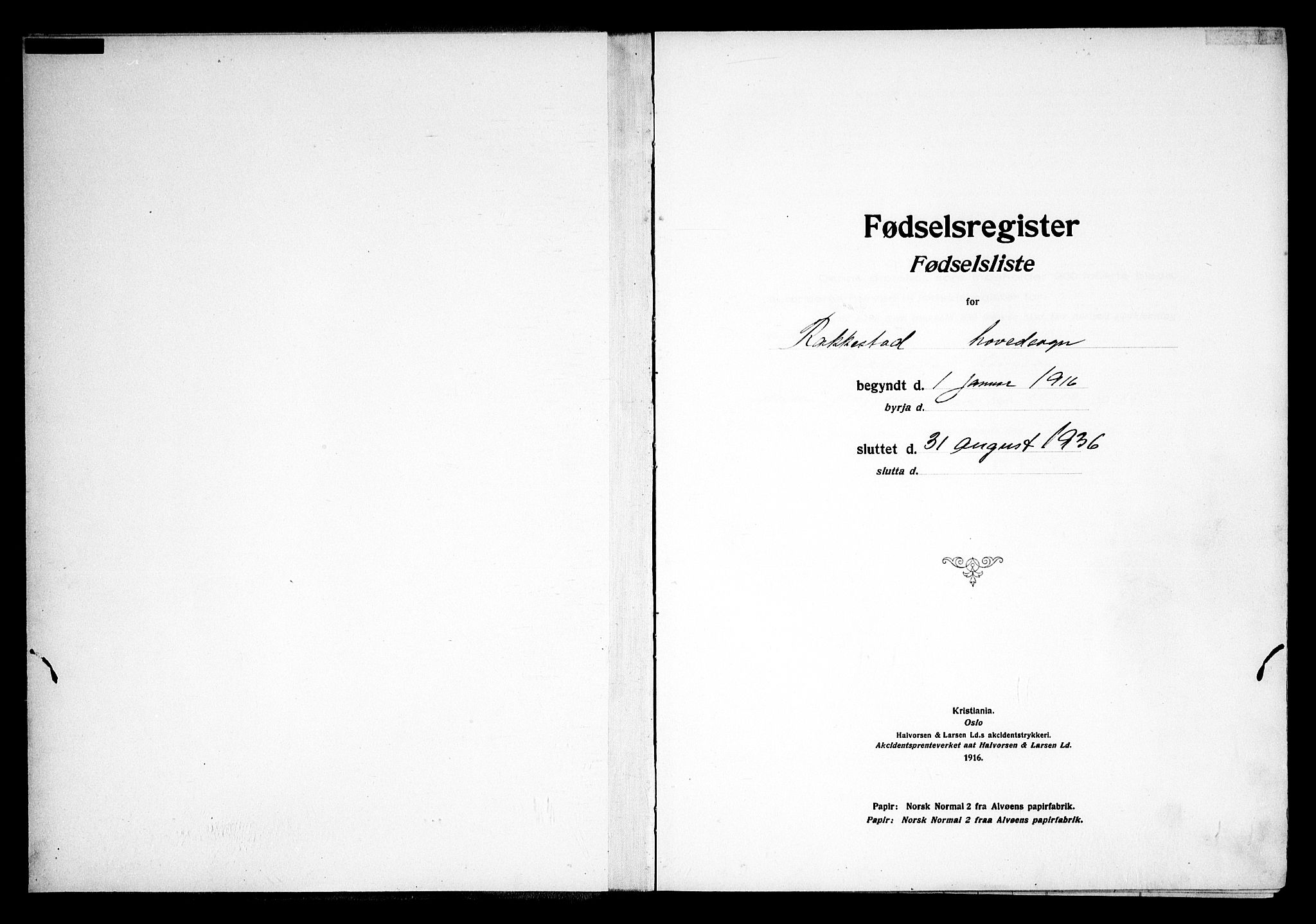 Rakkestad prestekontor Kirkebøker, AV/SAO-A-2008/J/Ja/L0001: Birth register no. I 1, 1916-1936