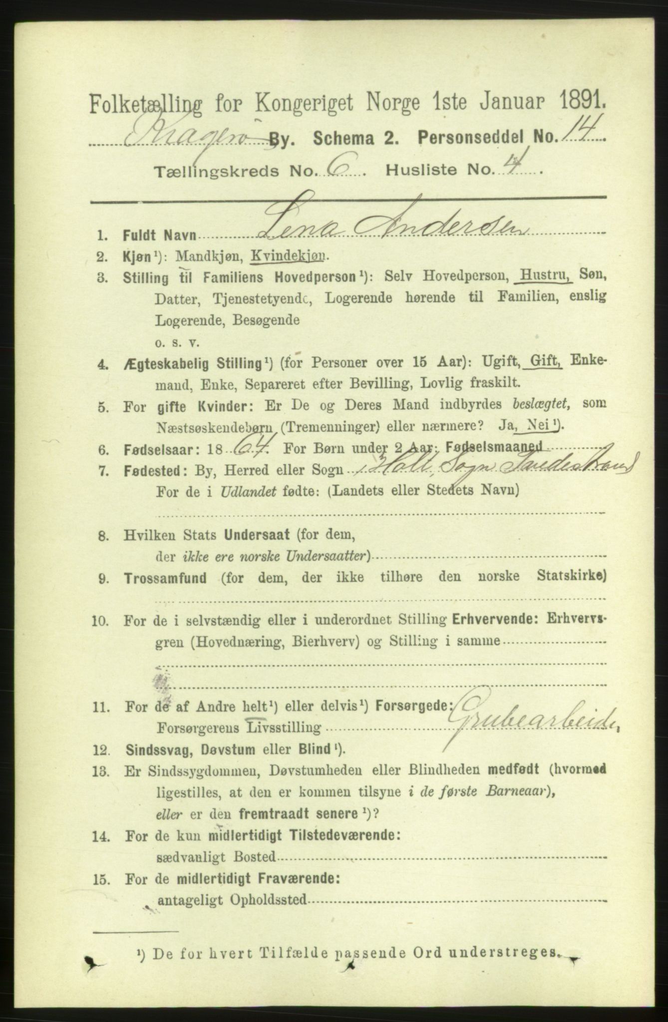 RA, 1891 census for 0801 Kragerø, 1891, p. 3313