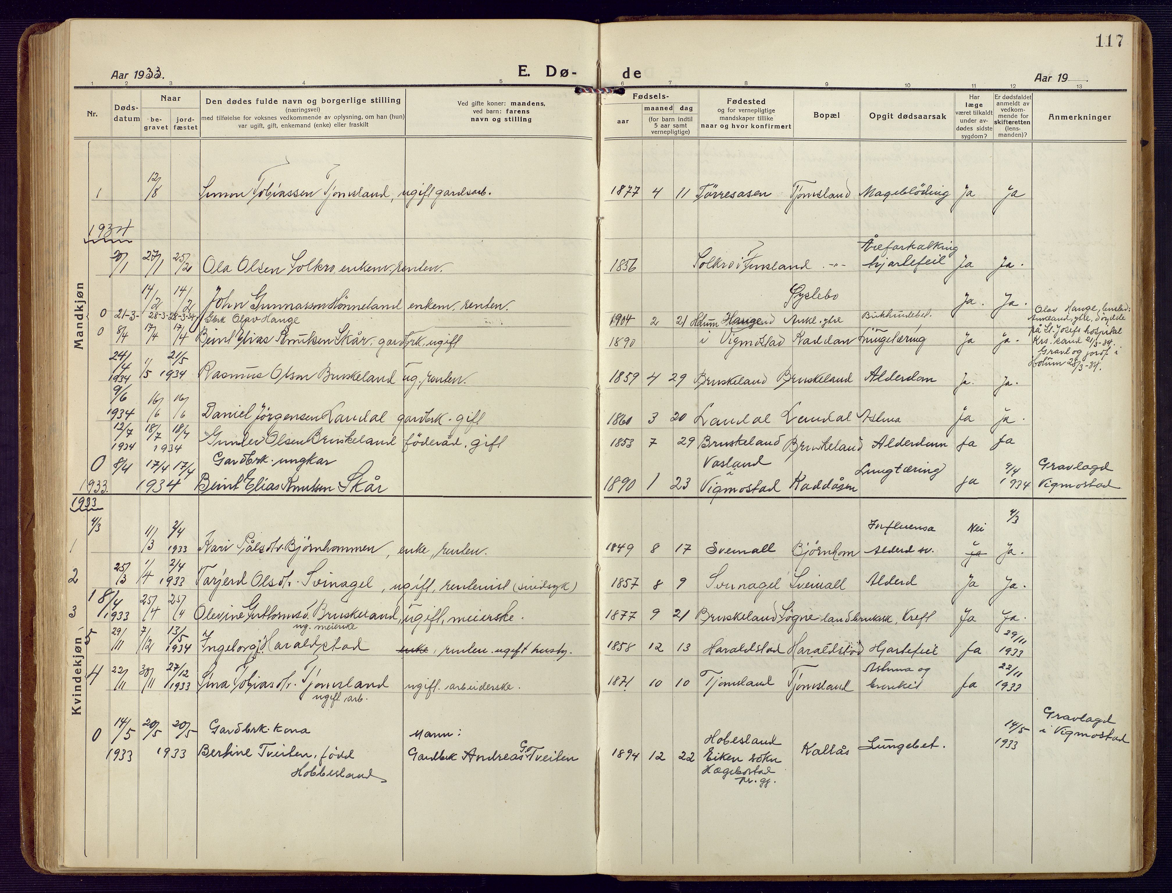 Holum sokneprestkontor, SAK/1111-0022/F/Fb/Fbb/L0005: Parish register (copy) no. B 5, 1920-1945, p. 117