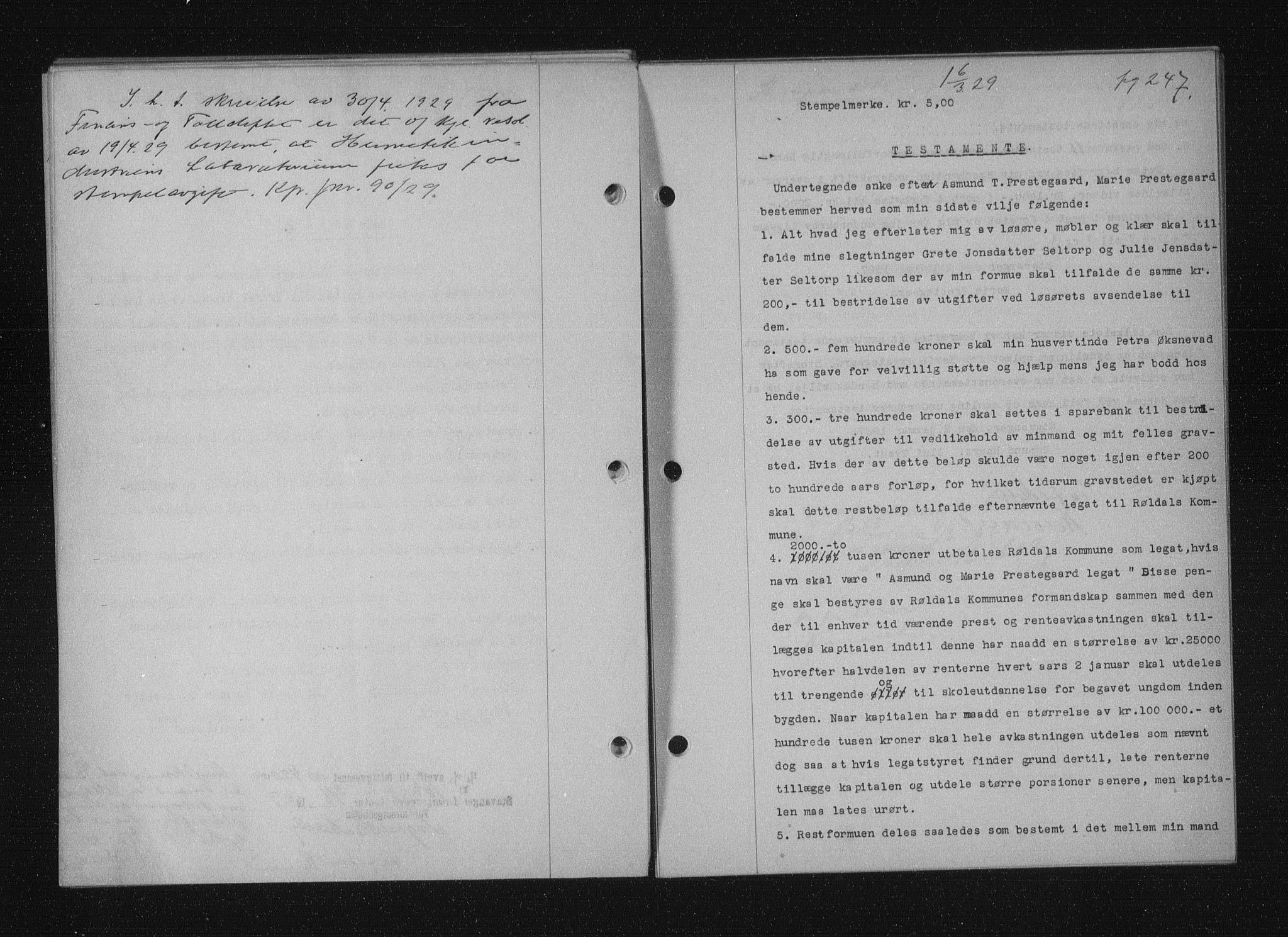 Stavanger byfogd, SAST/A-101408/001/4/41/410/410BB/L0055: Mortgage book no. 43, 1928-1929, Deed date: 06.03.1929