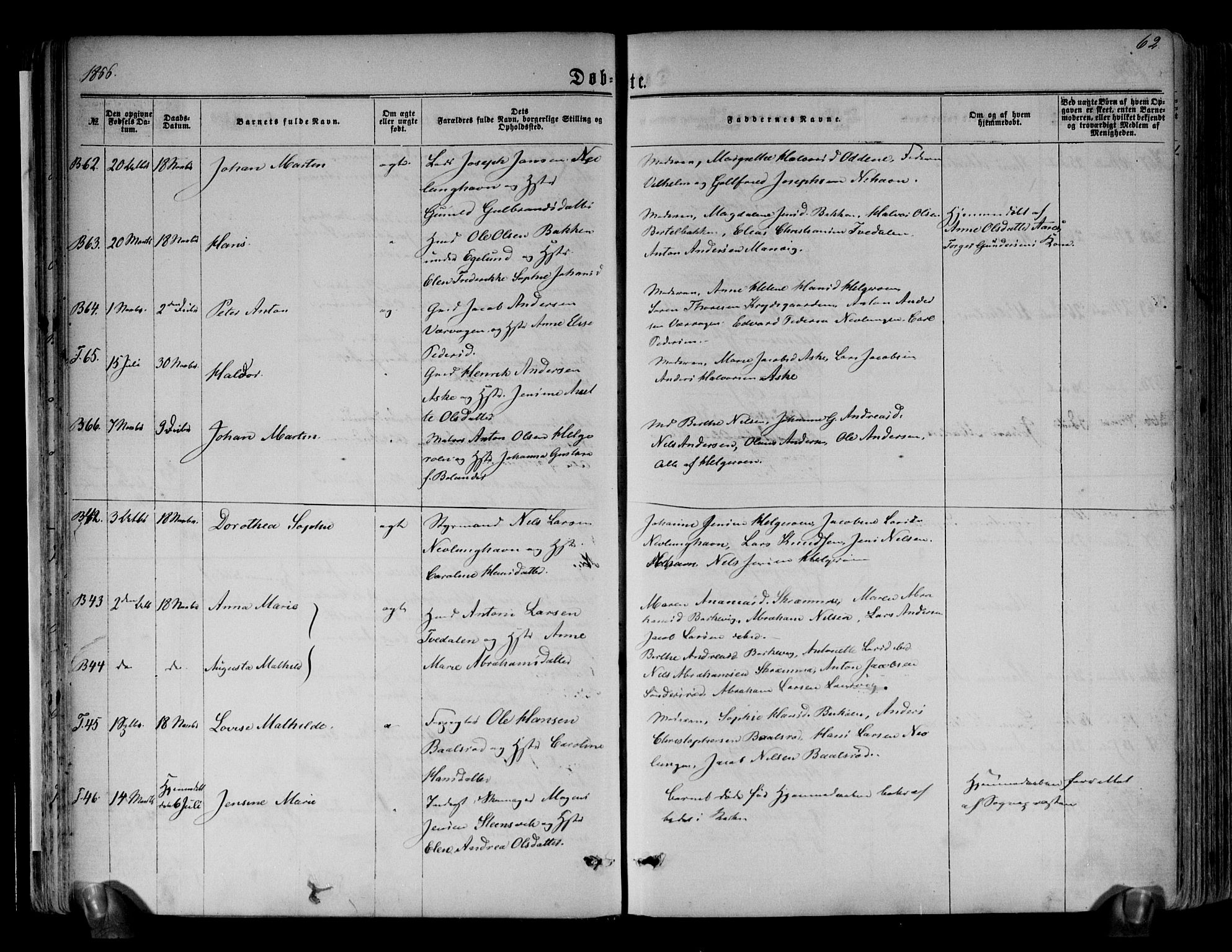 Brunlanes kirkebøker, AV/SAKO-A-342/F/Fa/L0005: Parish register (official) no. I 5, 1862-1877, p. 62