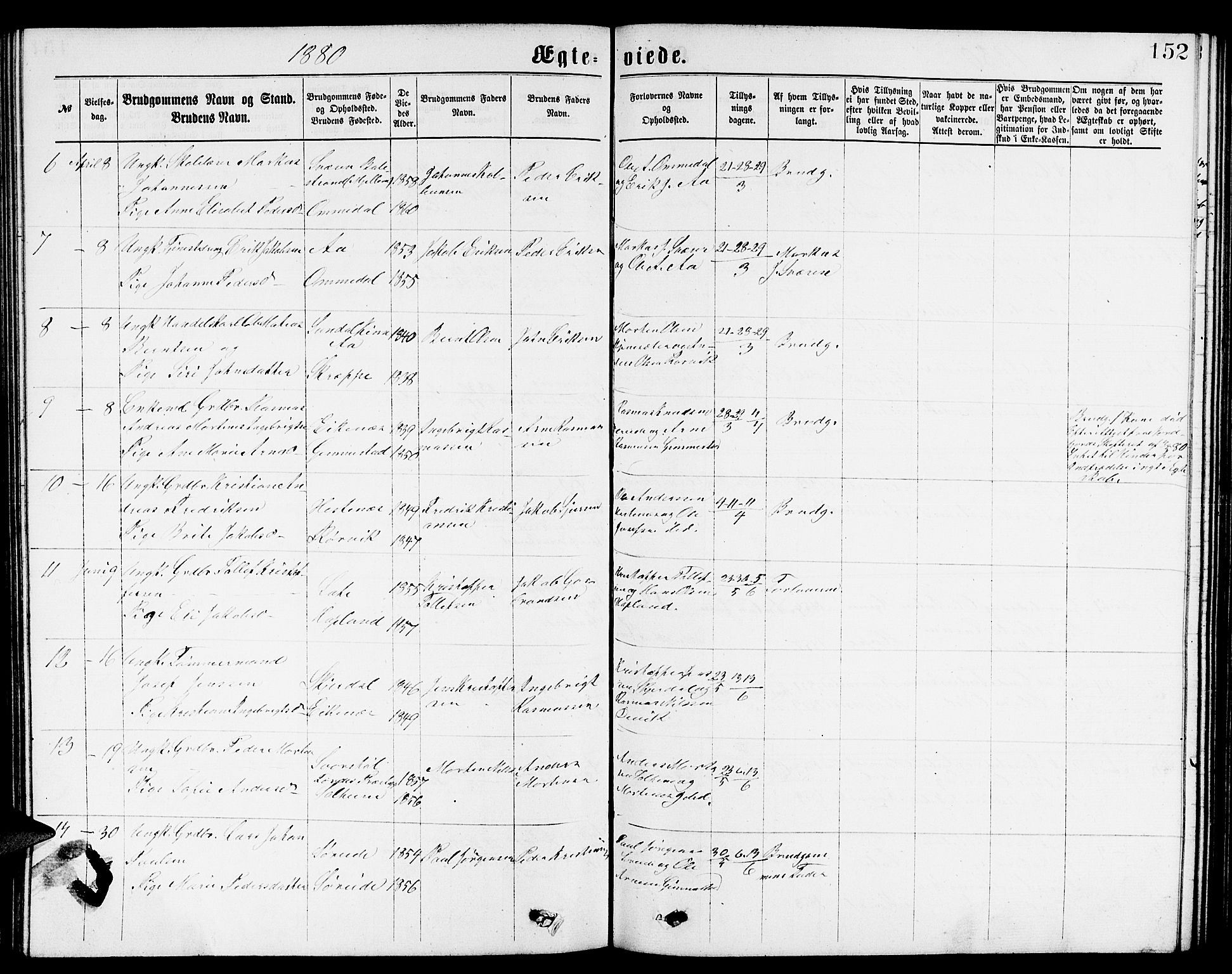 Gloppen sokneprestembete, SAB/A-80101/H/Hab/Habb/L0001: Parish register (copy) no. B 1, 1872-1888, p. 152