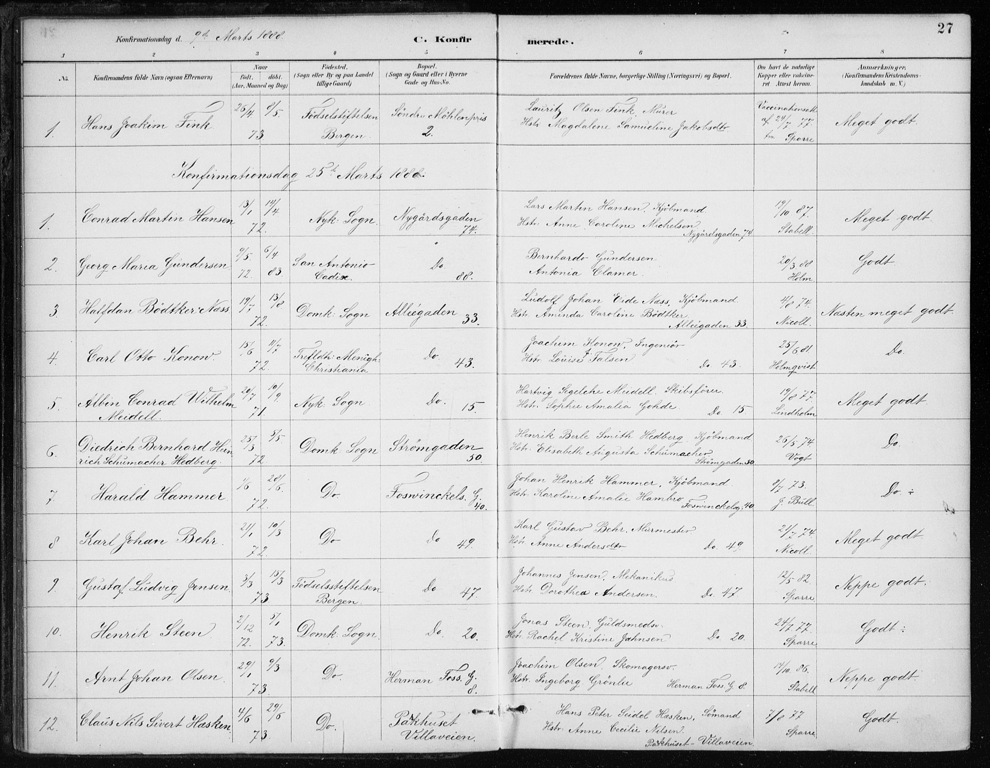 Johanneskirken sokneprestembete, SAB/A-76001/H/Haa/L0008: Parish register (official) no. C 1, 1885-1907, p. 27