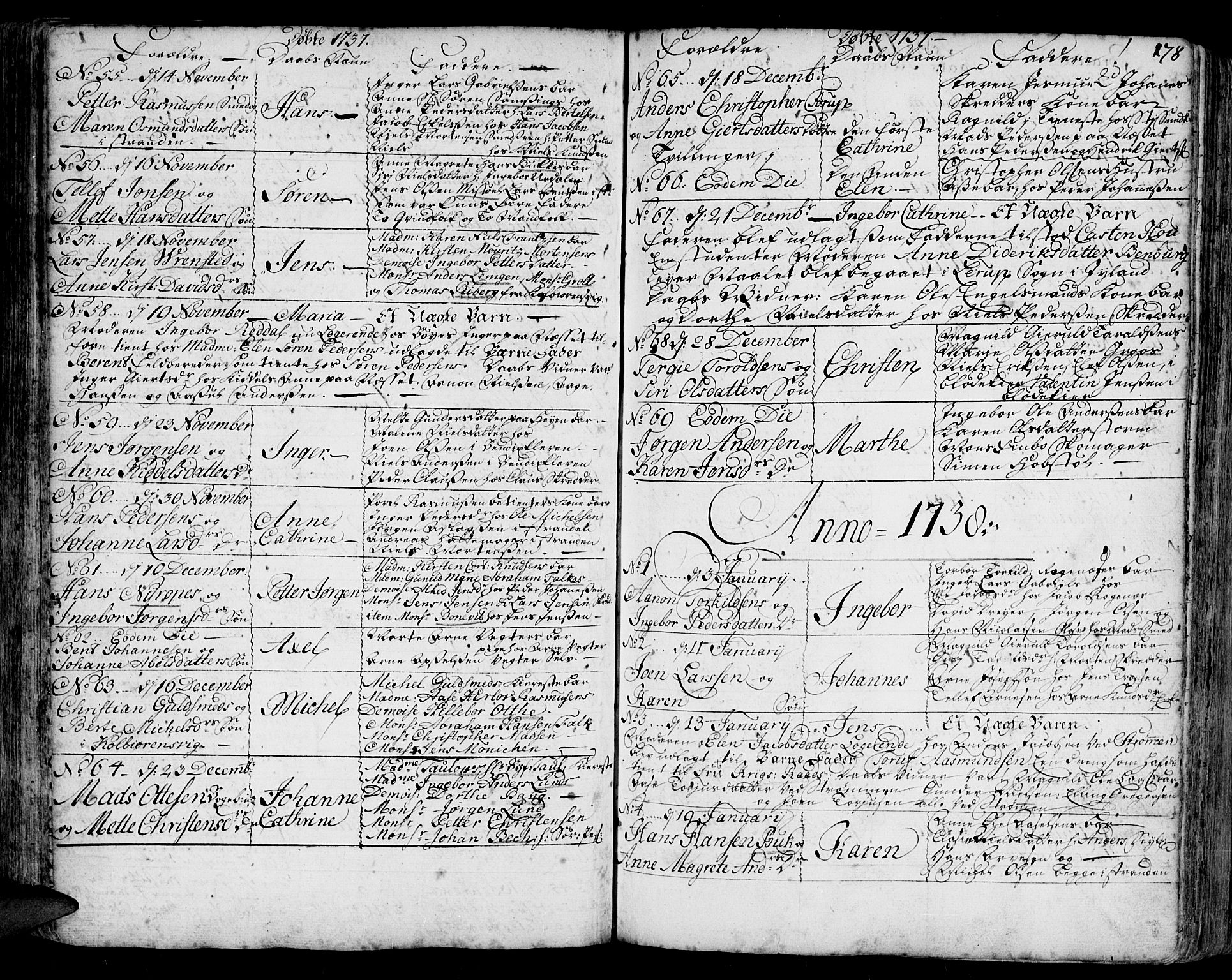 Arendal sokneprestkontor, Trefoldighet, SAK/1111-0040/F/Fa/L0001: Parish register (official) no. A 1, 1703-1815, p. 178