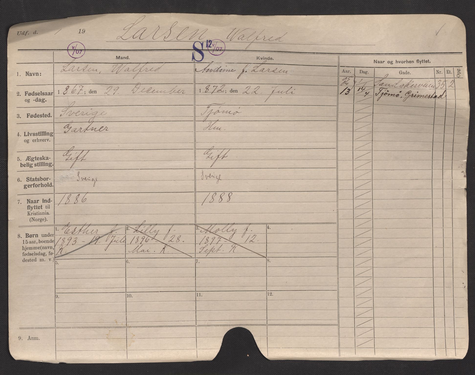 Oslo folkeregister, Registerkort, SAO/A-11715/F/Fa/Fac/L0007: Menn, 1906-1914, p. 1a