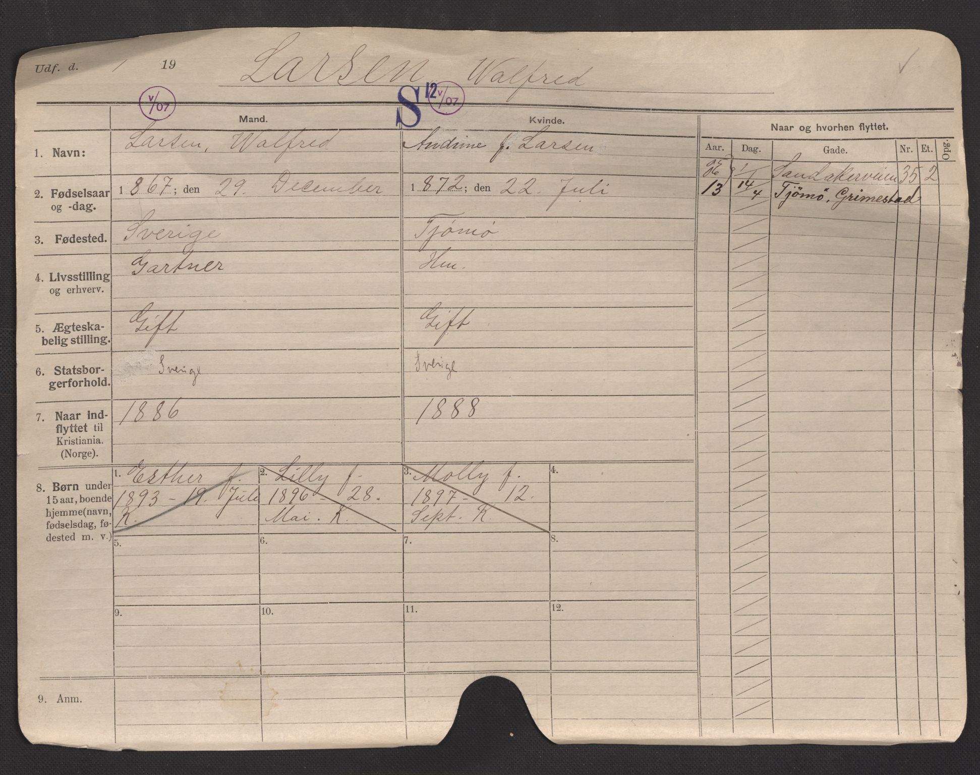 Oslo folkeregister, Registerkort, AV/SAO-A-11715/F/Fa/Fac/L0007: Menn, 1906-1914, p. 1a