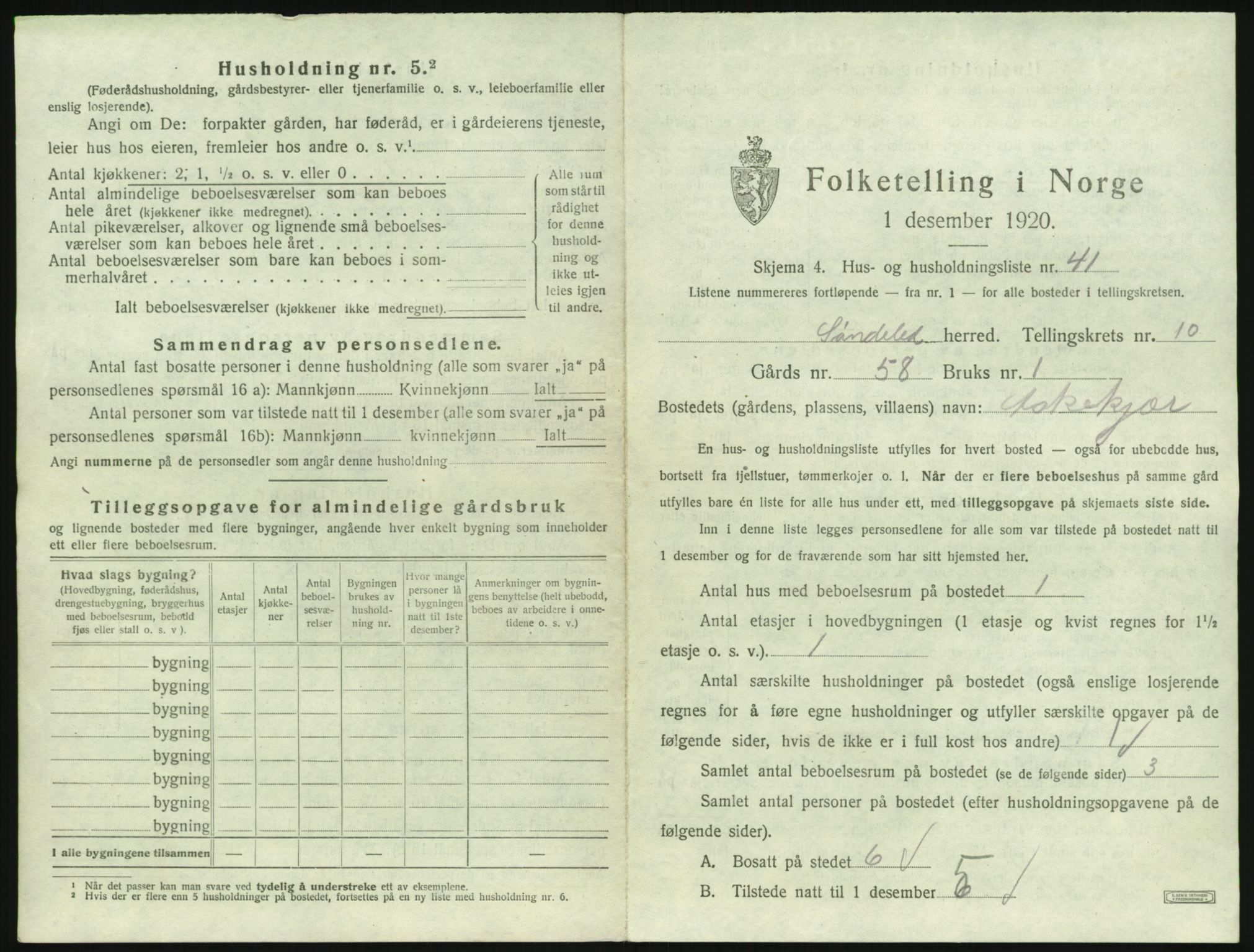 SAK, 1920 census for Søndeled, 1920, p. 887