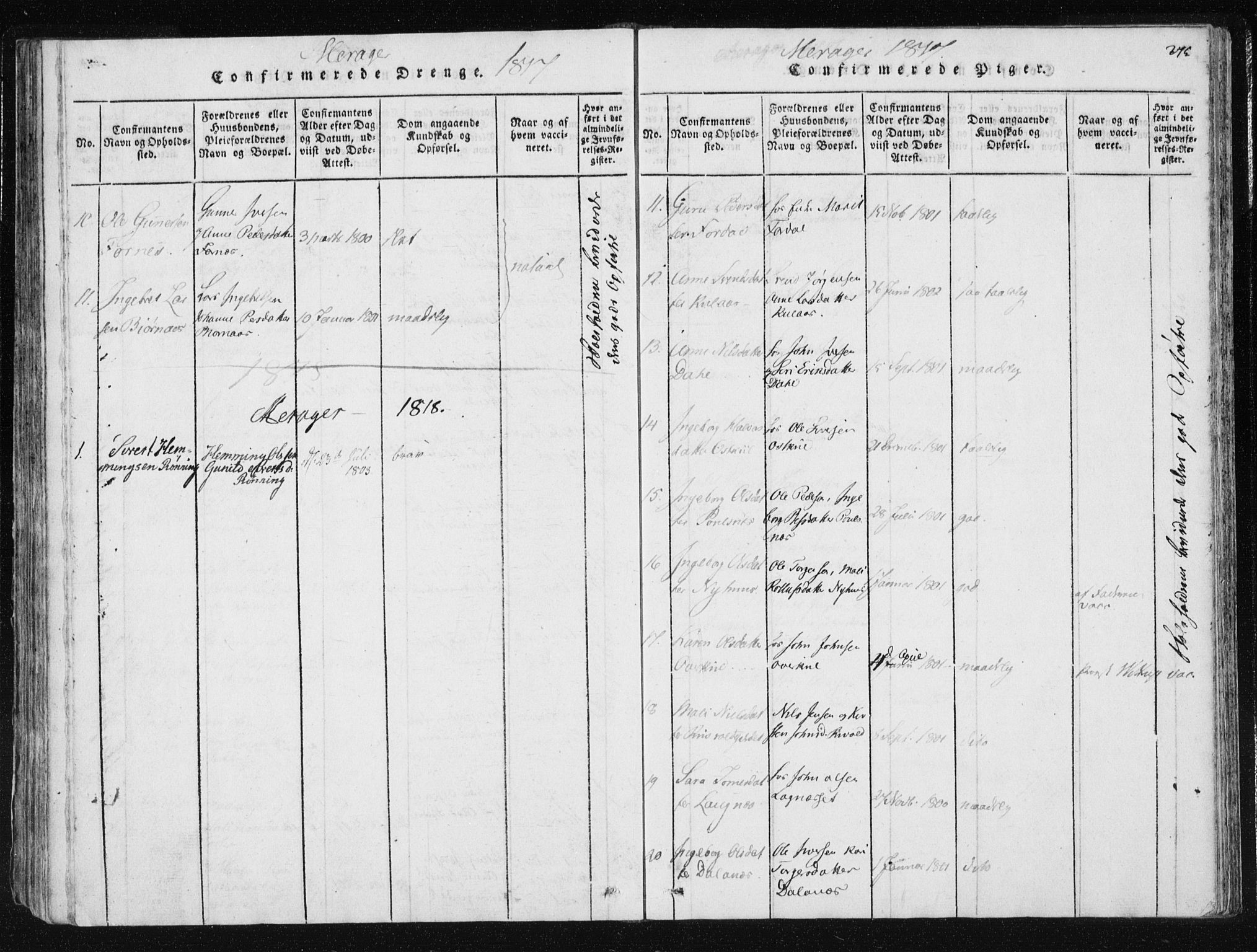 Ministerialprotokoller, klokkerbøker og fødselsregistre - Nord-Trøndelag, SAT/A-1458/709/L0061: Parish register (official) no. 709A08 /4, 1815-1819, p. 275