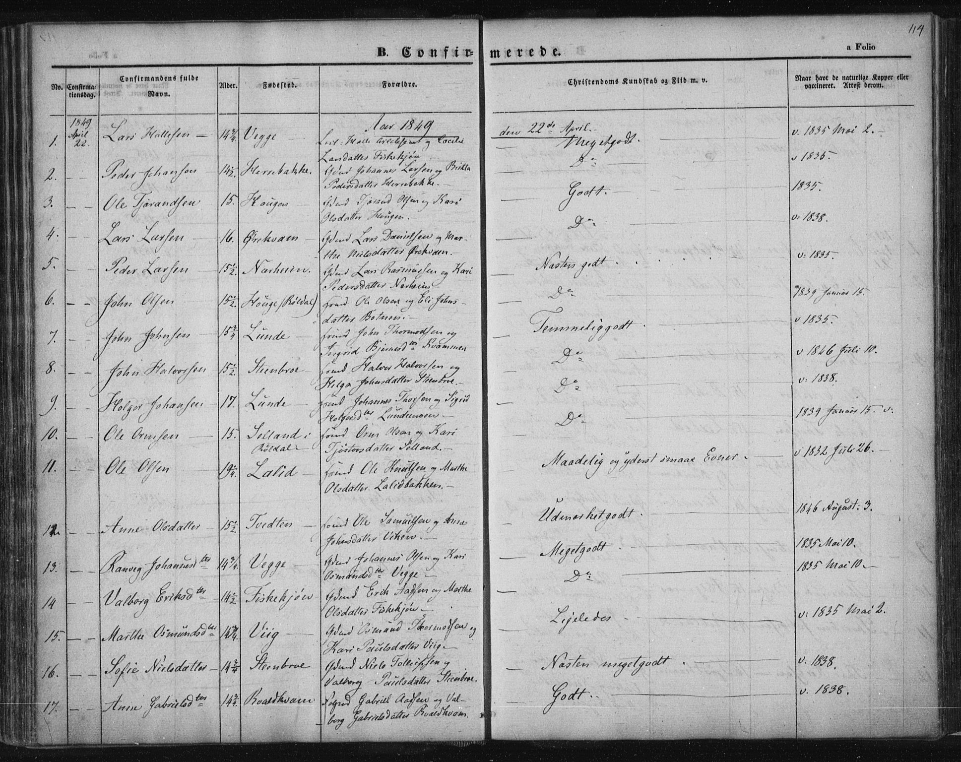 Suldal sokneprestkontor, SAST/A-101845/01/IV/L0008: Parish register (official) no. A 8, 1836-1853, p. 114