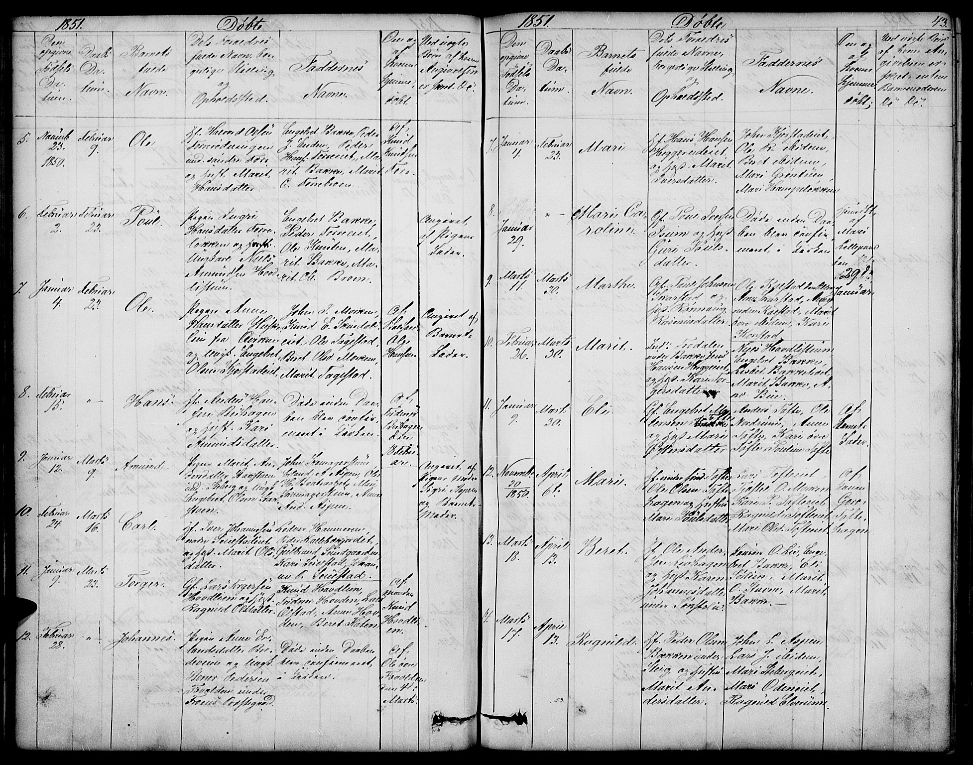 Sør-Fron prestekontor, SAH/PREST-010/H/Ha/Hab/L0001: Parish register (copy) no. 1, 1844-1863, p. 43