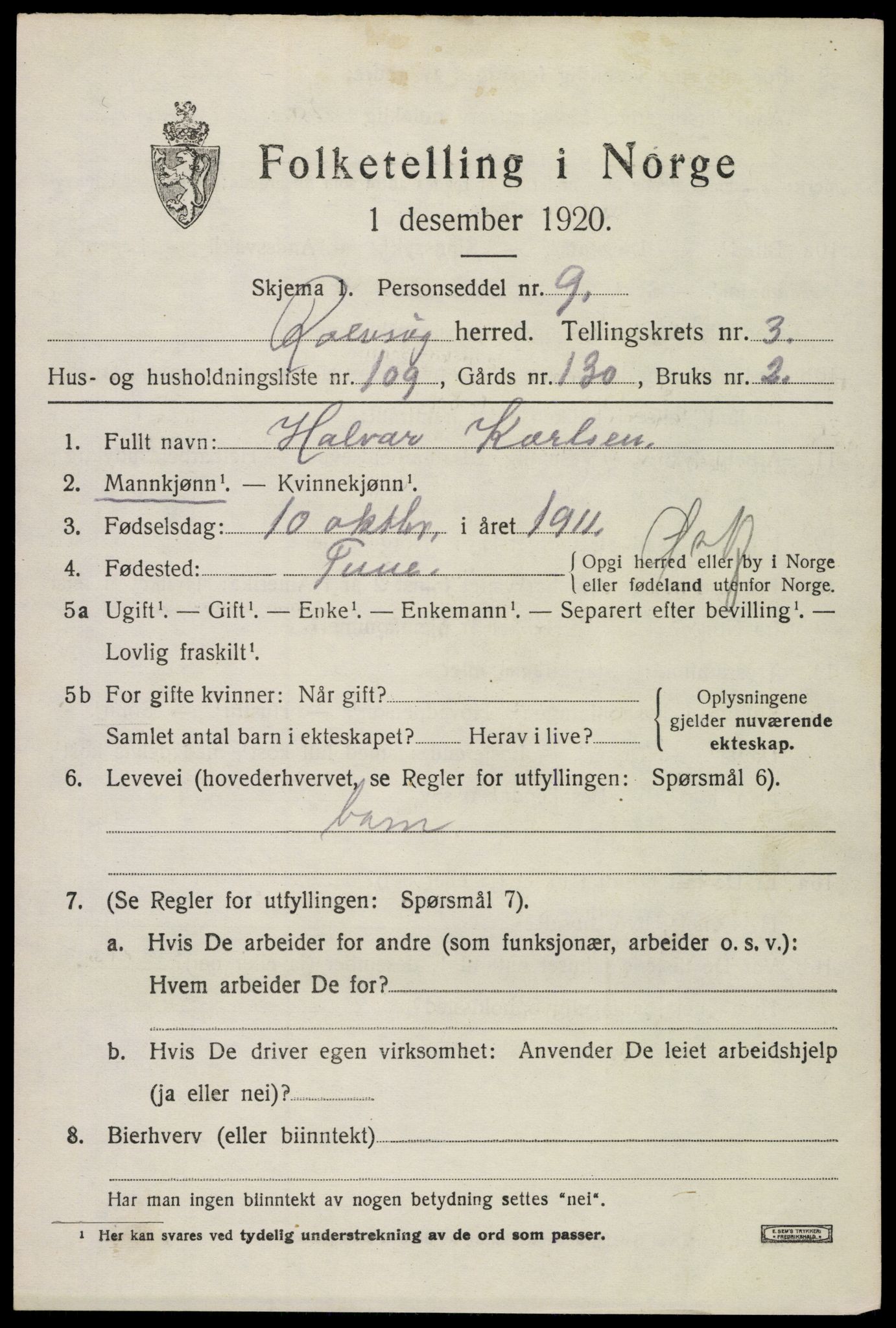 SAO, 1920 census for Rolvsøy, 1920, p. 4367