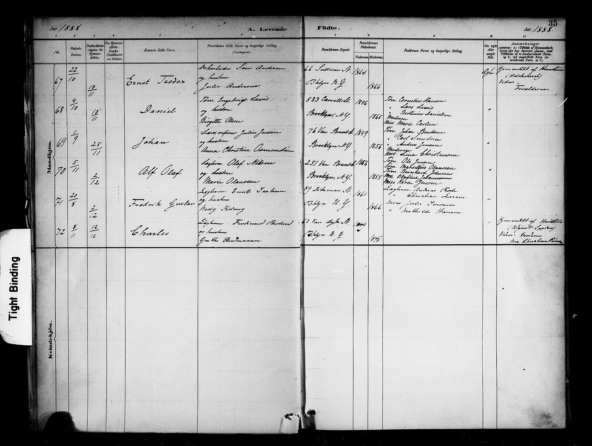 Den norske sjømannsmisjon i utlandet/New York, AV/SAB-SAB/PA-0110/H/Ha/L0002: Parish register (official) no. A 2, 1886-1888, p. 35