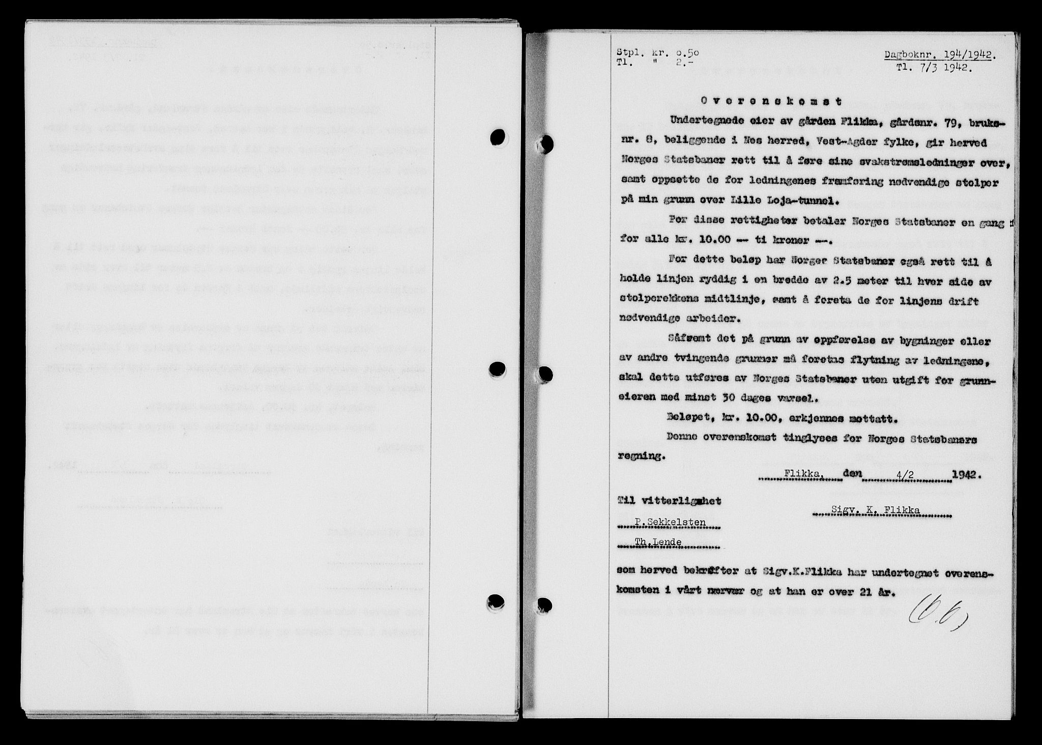 Flekkefjord sorenskriveri, SAK/1221-0001/G/Gb/Gba/L0057: Mortgage book no. A-5, 1941-1942, Diary no: : 194/1942