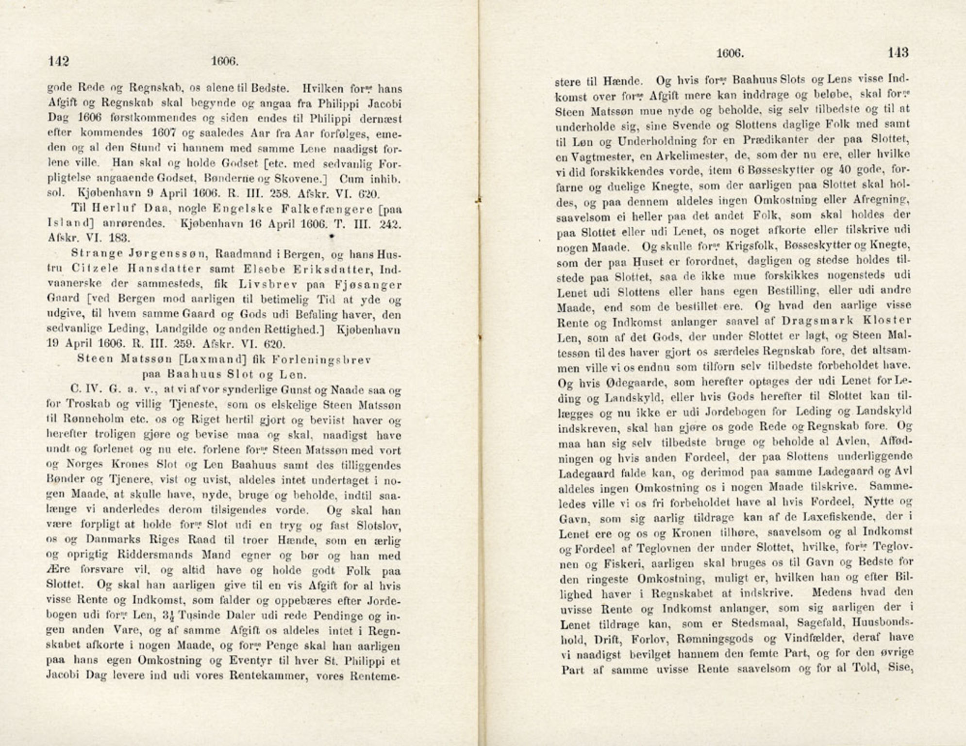 Publikasjoner utgitt av Det Norske Historiske Kildeskriftfond, PUBL/-/-/-: Norske Rigs-Registranter, bind 4, 1603-1618, p. 142-143