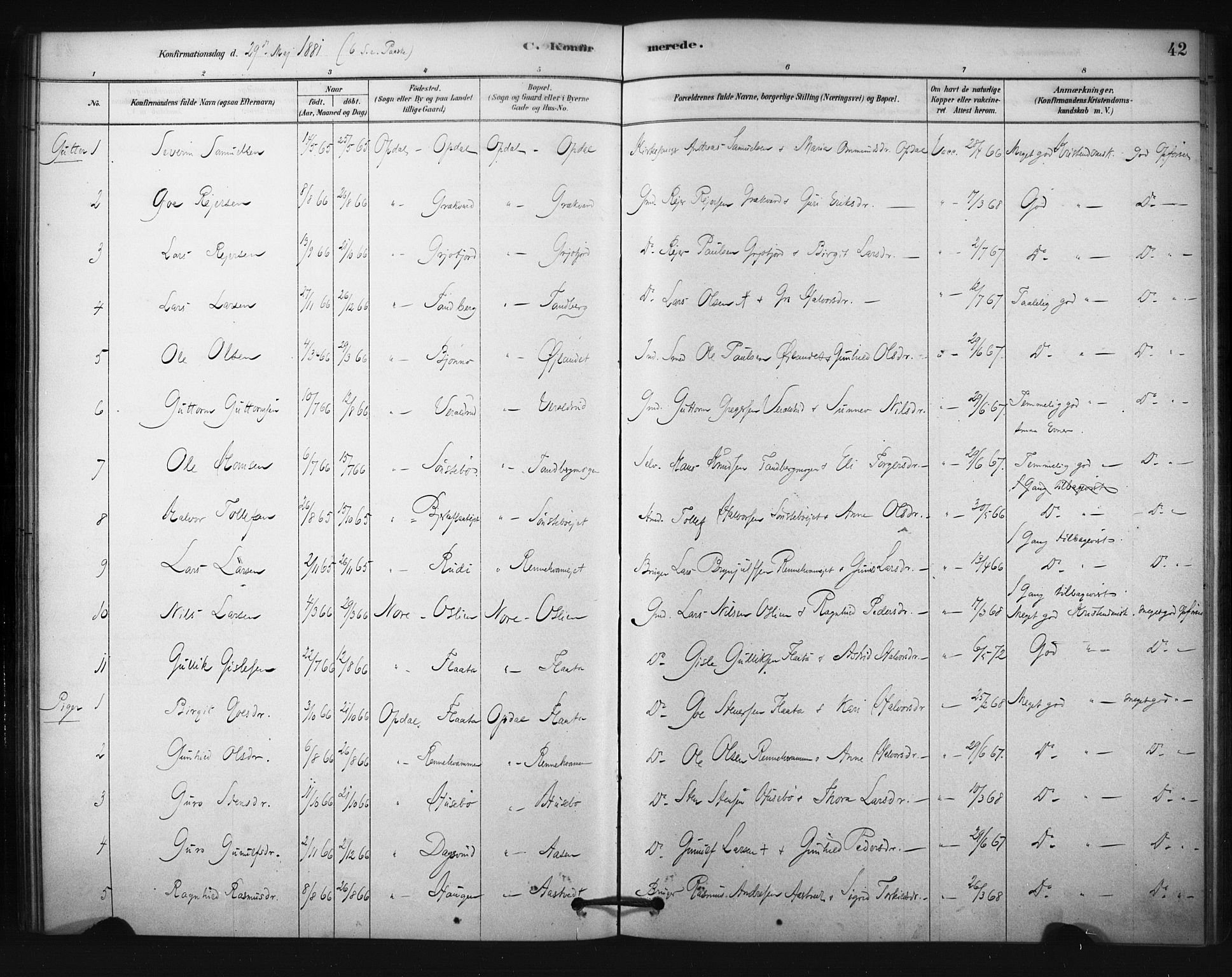 Nore kirkebøker, AV/SAKO-A-238/F/Fc/L0003: Parish register (official) no. III 3, 1878-1884, p. 42