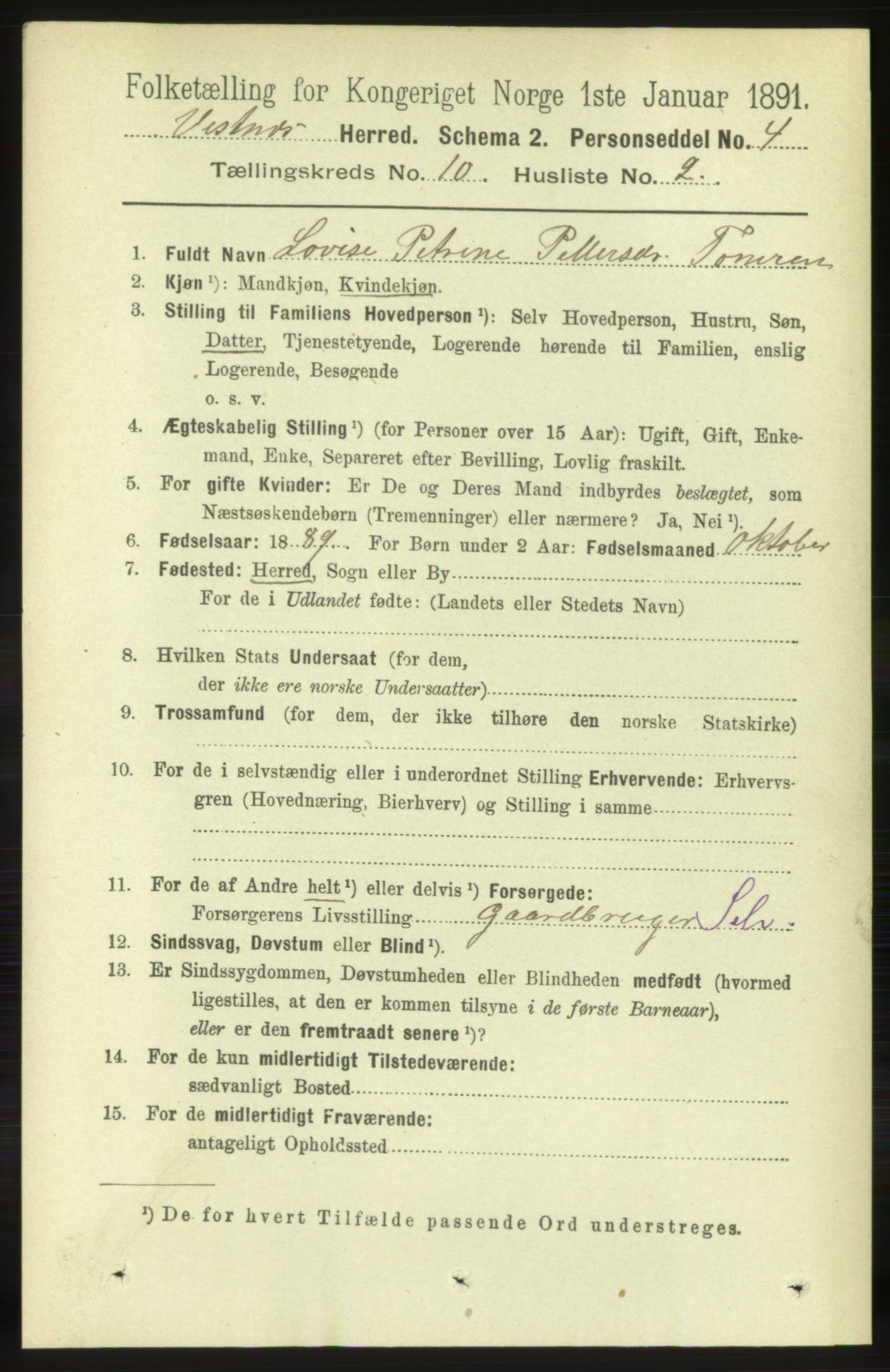 RA, 1891 census for 1535 Vestnes, 1891, p. 3691