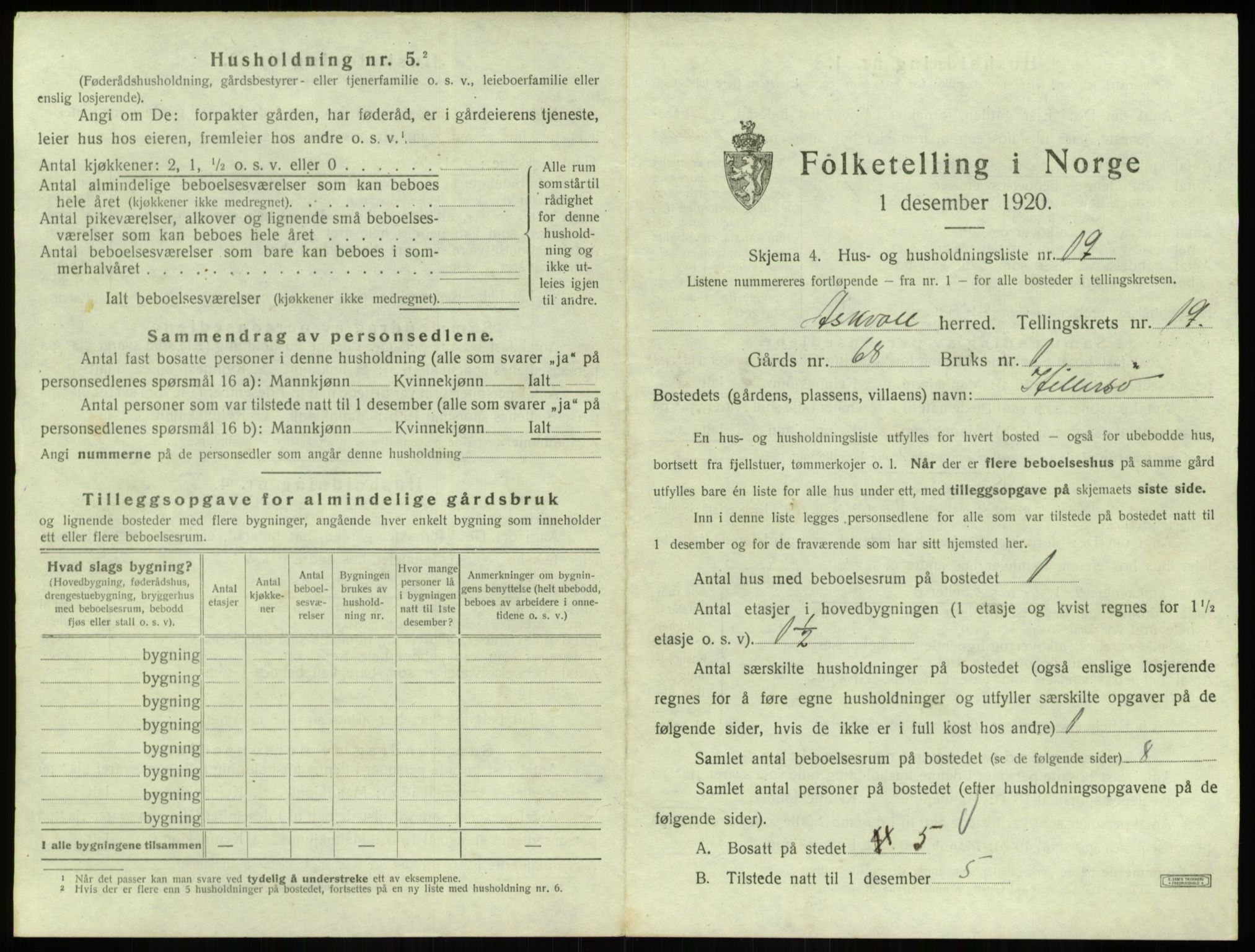 SAB, 1920 census for Askvoll, 1920, p. 1064