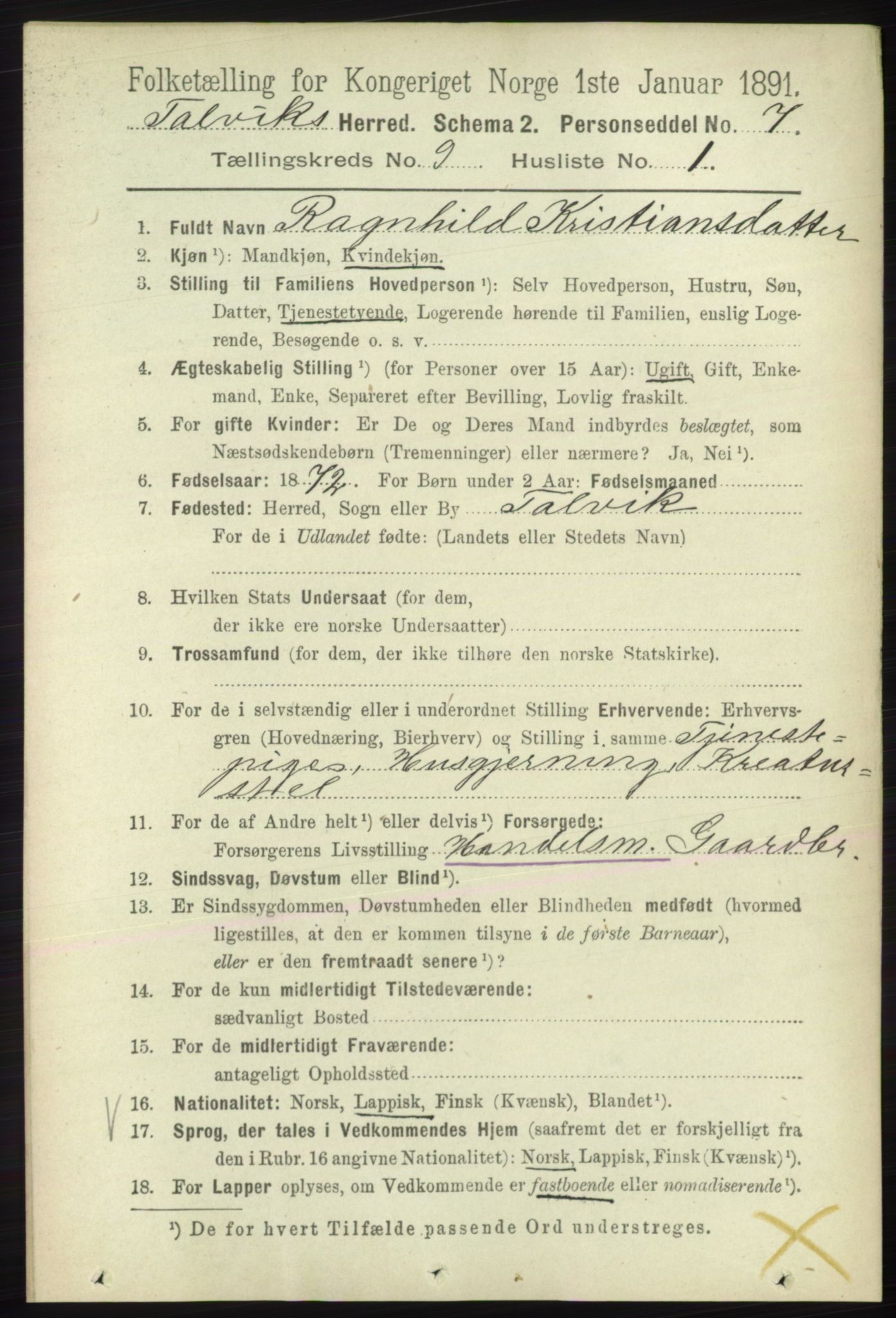 RA, 1891 census for 2013 Talvik, 1891, p. 2176