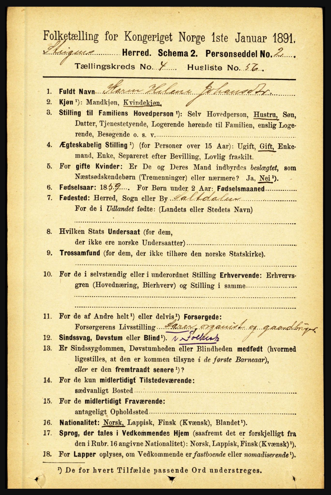 RA, 1891 census for 1848 Steigen, 1891, p. 1800