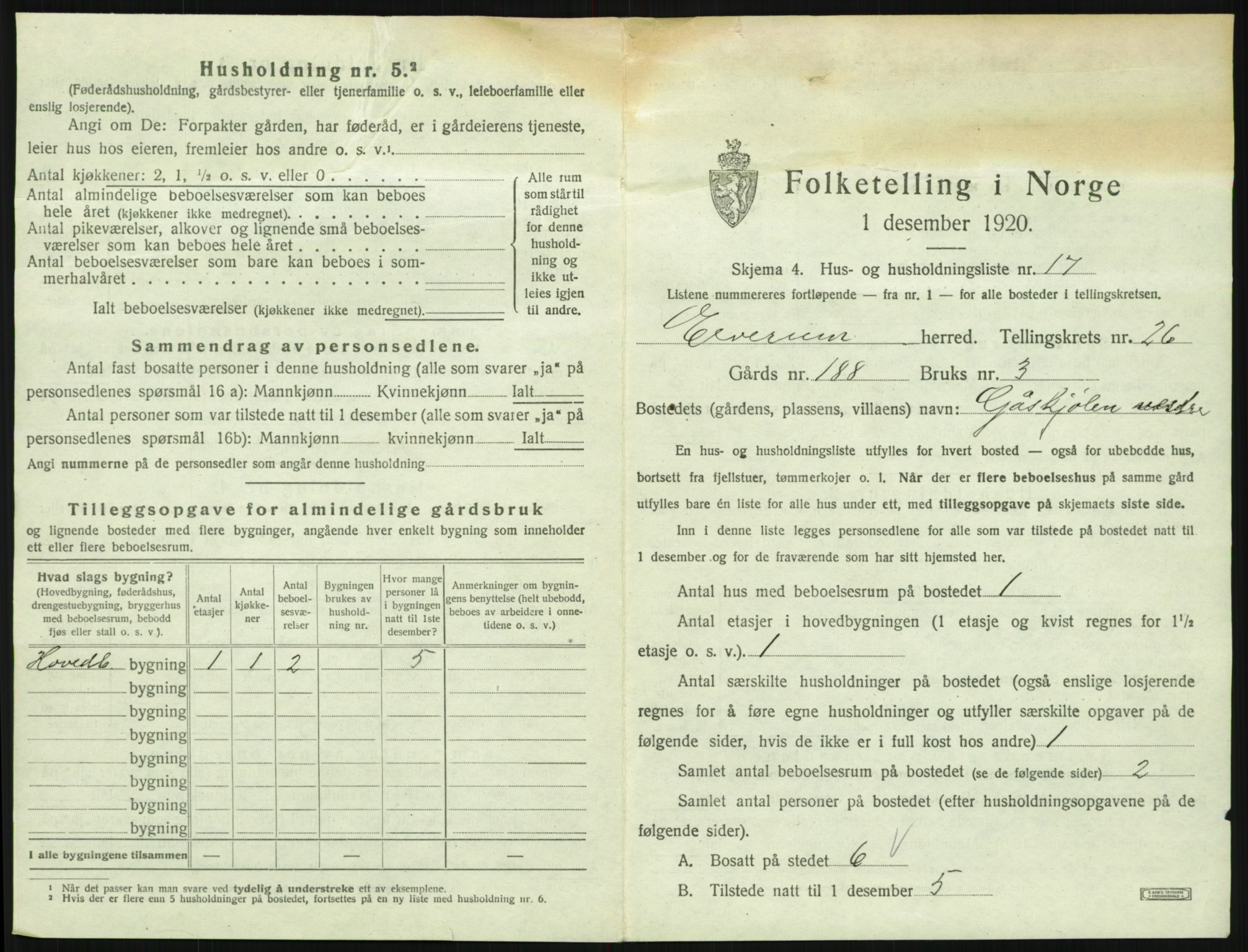 SAH, 1920 census for Elverum, 1920, p. 3770