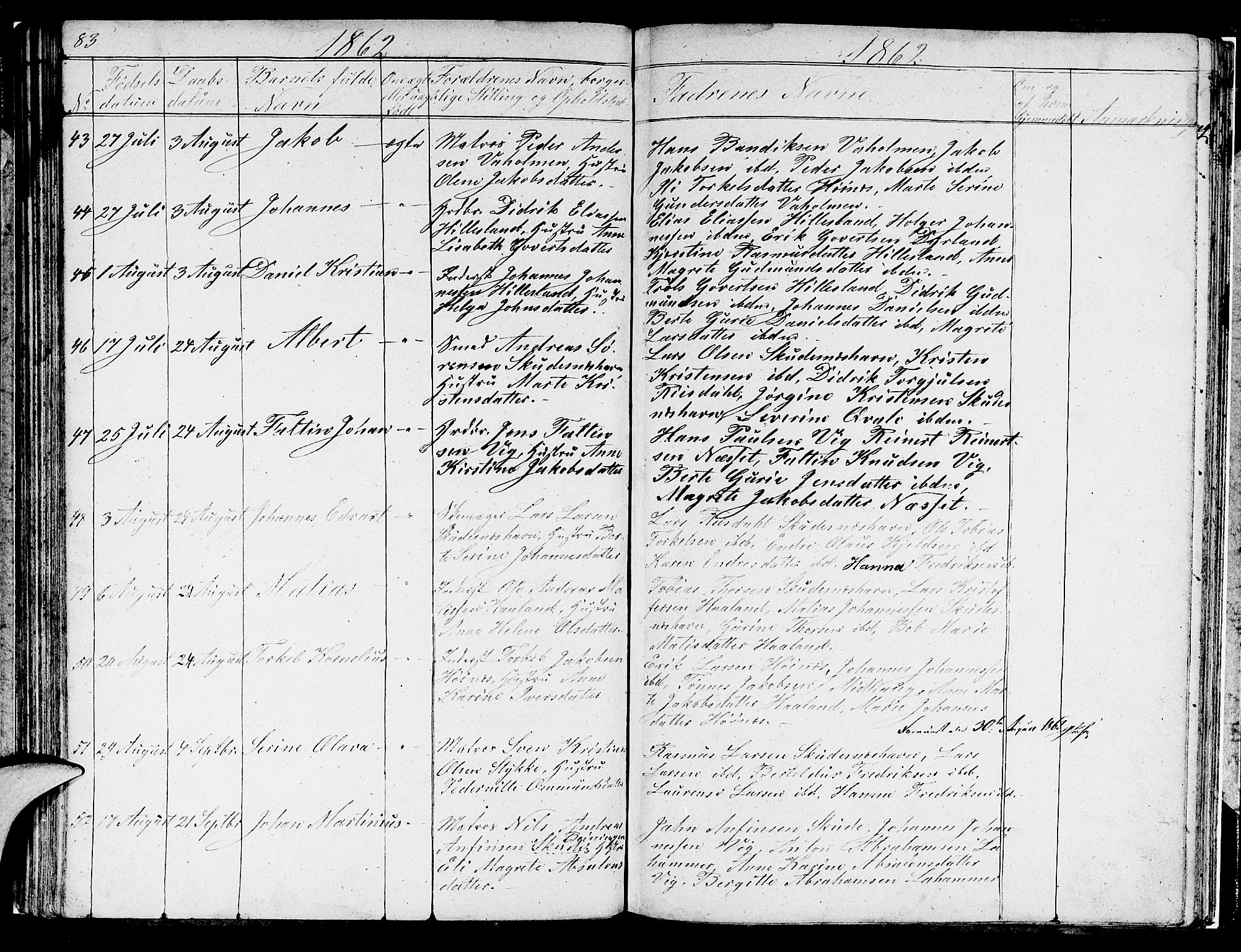 Skudenes sokneprestkontor, AV/SAST-A -101849/H/Ha/Hab/L0001: Parish register (copy) no. B 1, 1848-1864, p. 83