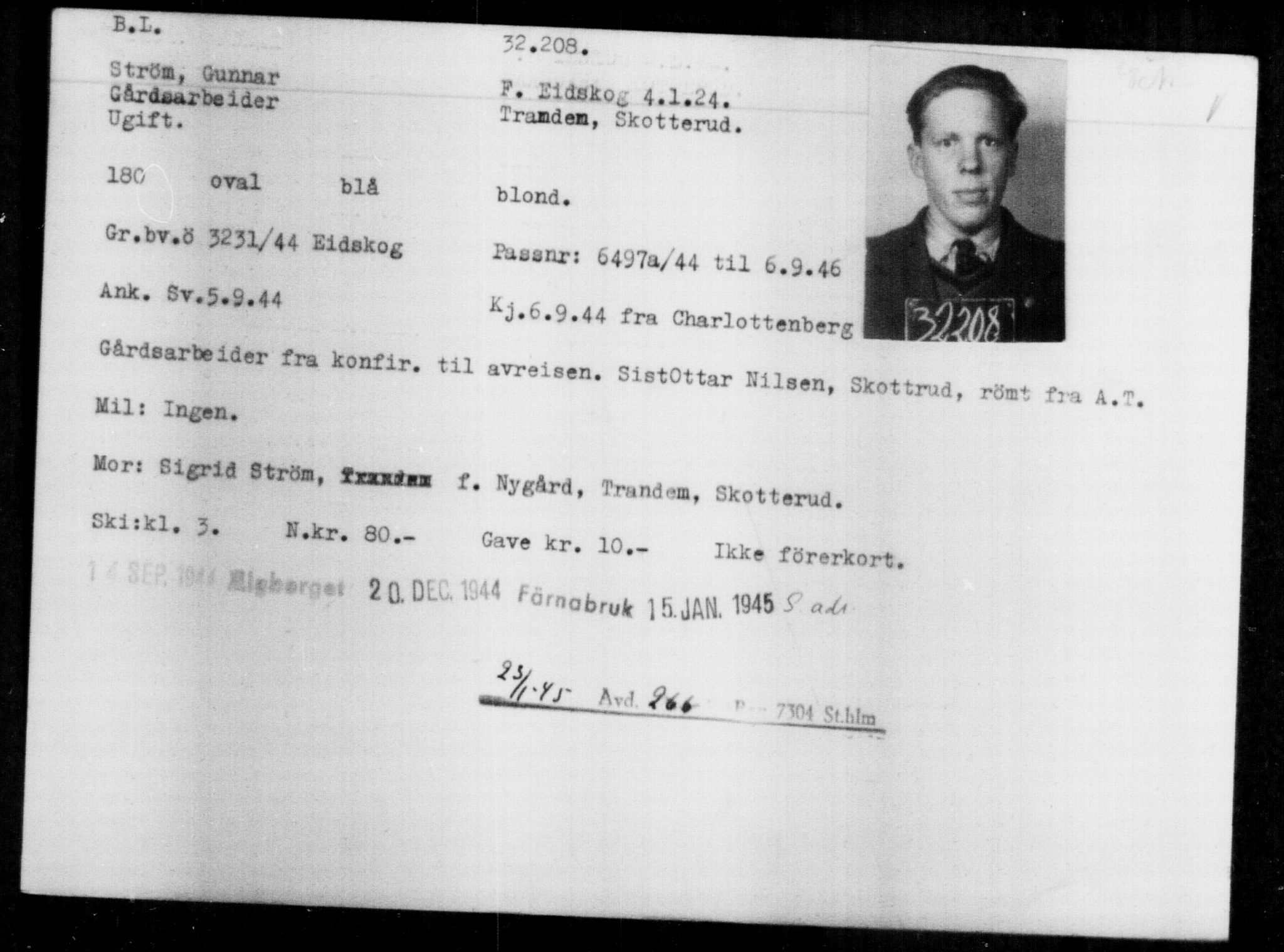 Utenriksstasjonene, Legasjonen i Stockholm, Flyktningkontoret, AV/RA-S-6753/V/Va/L0013: Kjesäterkartoteket, flyktninger med registreringsnr. 31500-34731, 1940-1945, p. 752