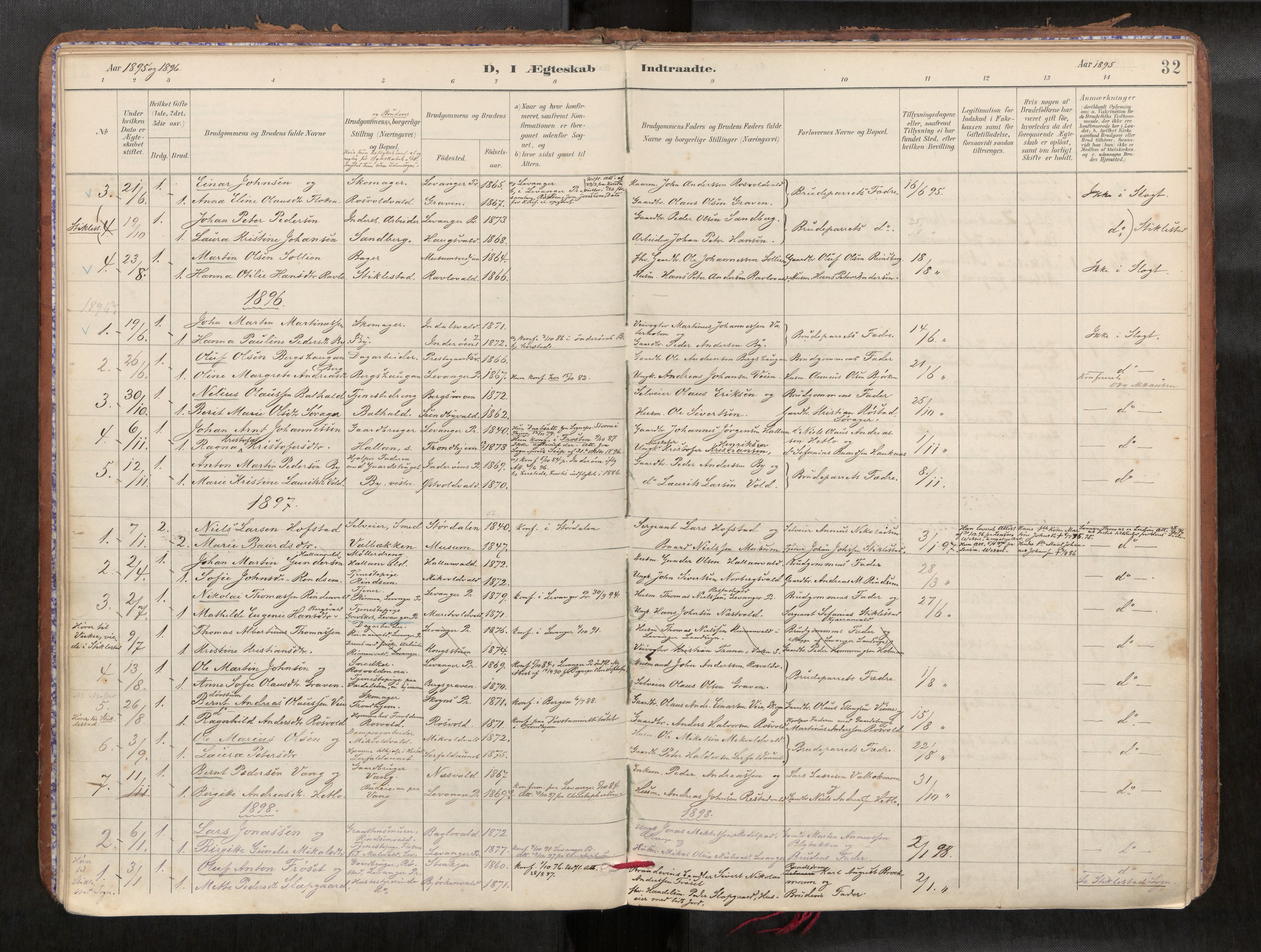 Verdal sokneprestkontor, AV/SAT-A-1156/2/H/Haa/L0002: Parish register (official) no. 2, 1891-1907, p. 32