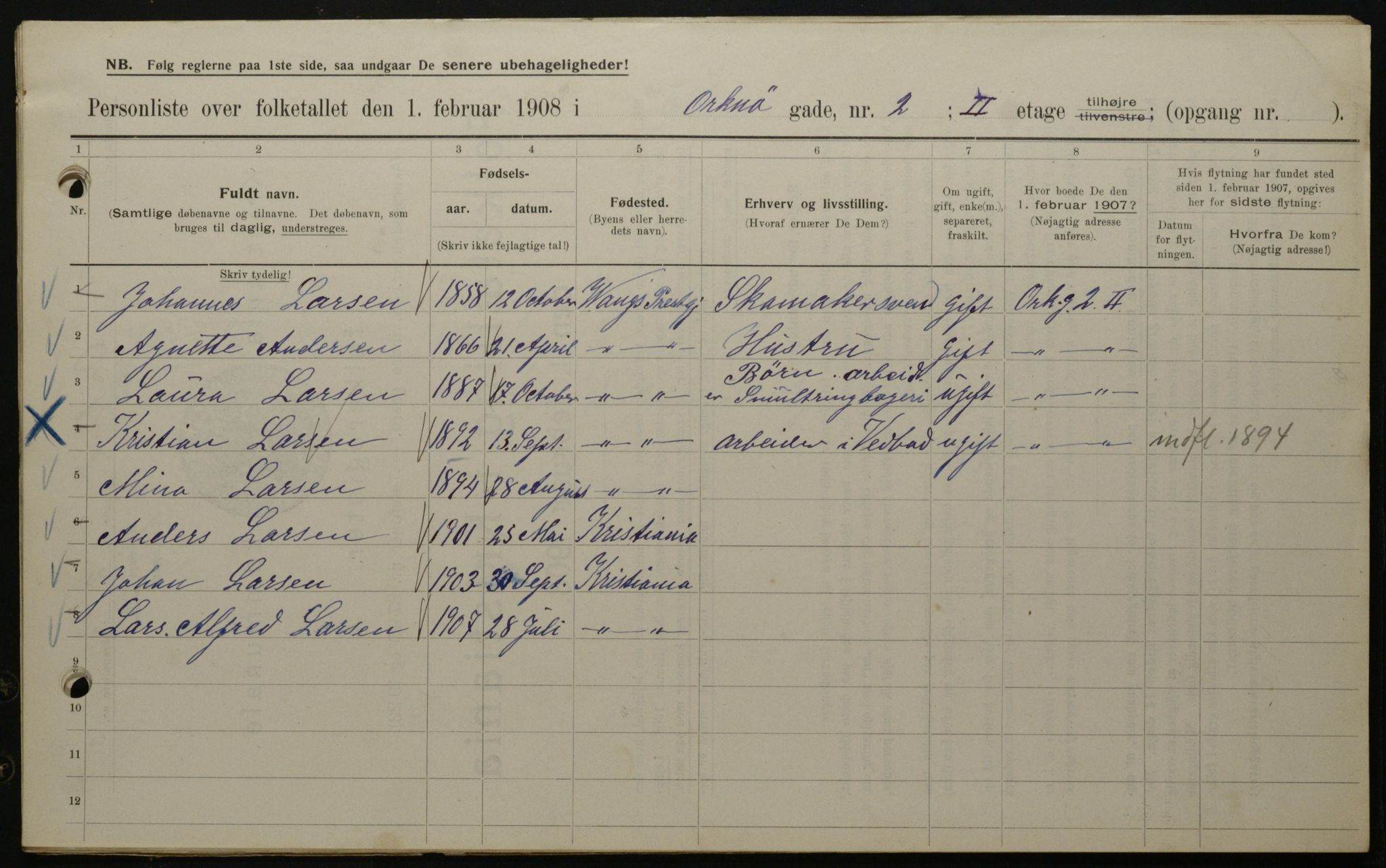 OBA, Municipal Census 1908 for Kristiania, 1908, p. 68014