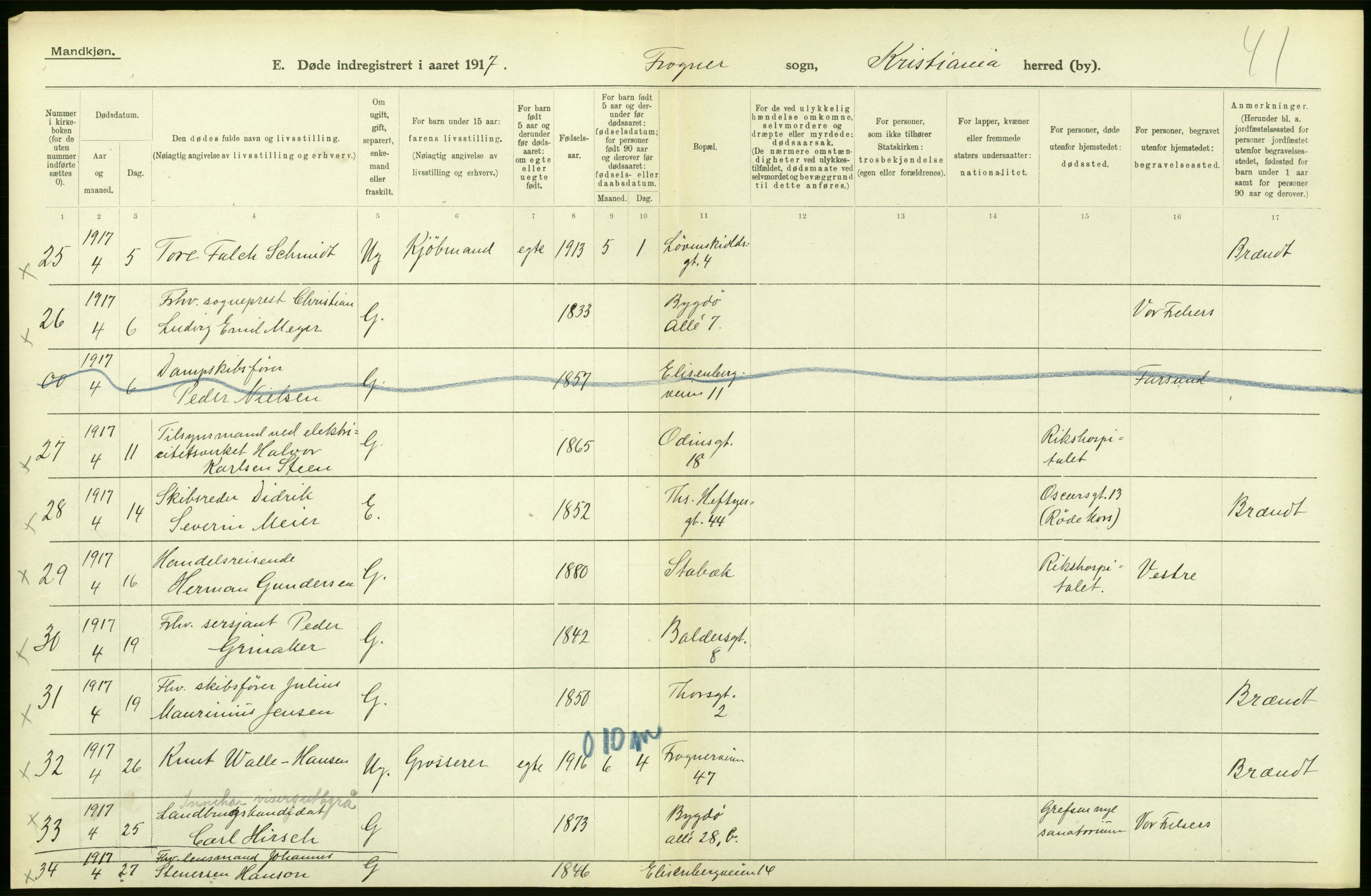 Statistisk sentralbyrå, Sosiodemografiske emner, Befolkning, AV/RA-S-2228/D/Df/Dfb/Dfbg/L0010: Kristiania: Døde, 1917, p. 468