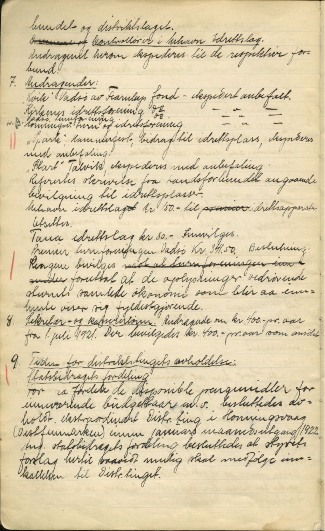 Finnmark Distriktslag for Idrett, FMFB/A-1040/A/L0001: Møteprotokoll, 1919-1940, p. 20