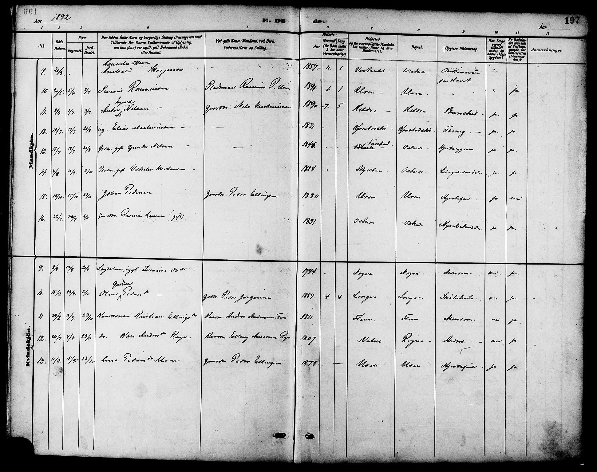 Ministerialprotokoller, klokkerbøker og fødselsregistre - Møre og Romsdal, SAT/A-1454/536/L0501: Parish register (official) no. 536A10, 1884-1896, p. 197