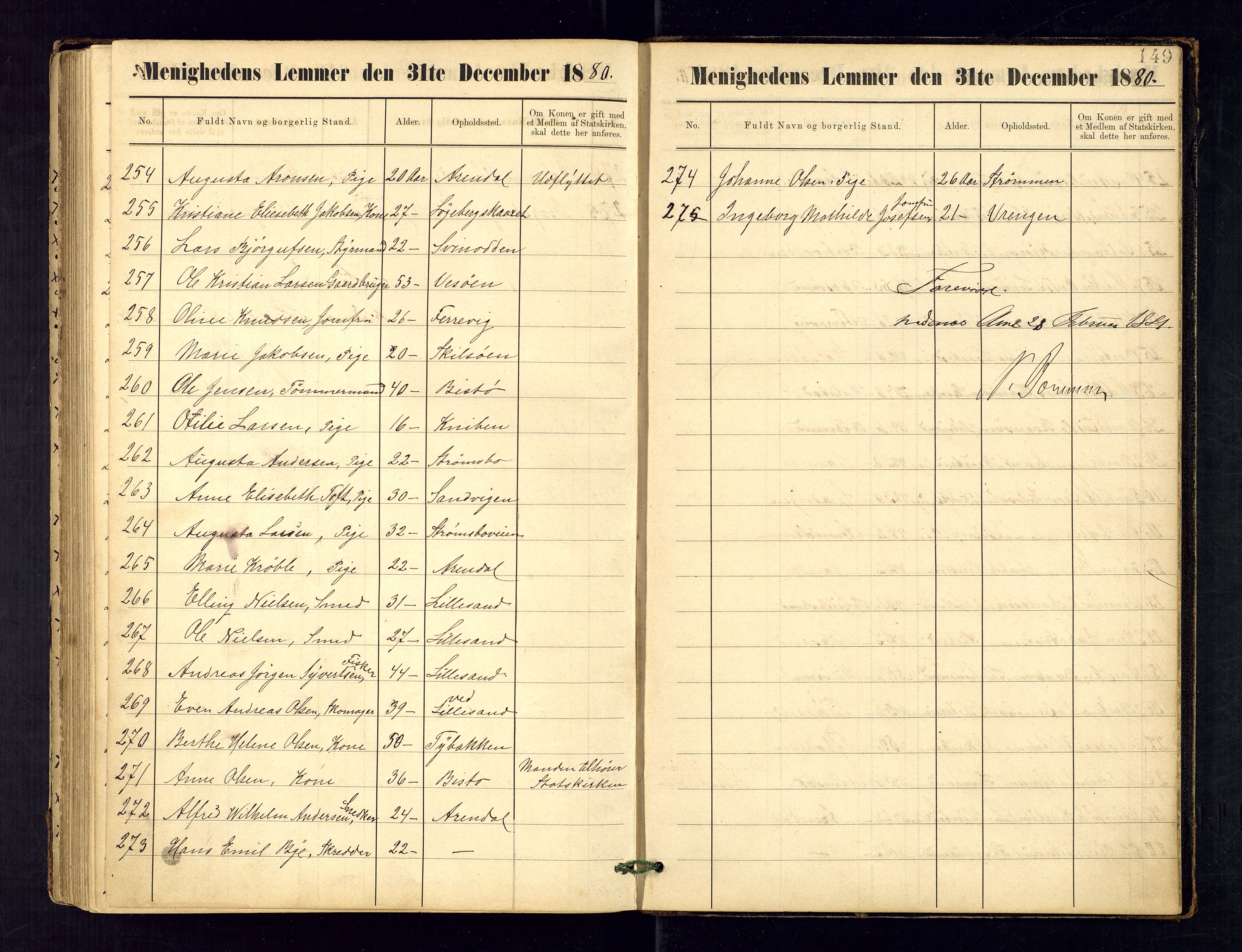 Metodistmenigheten, Arendal, AV/SAK-1292-0011/F/Fa/L0003: Dissenter register no. 3, 1879-1893, p. 149