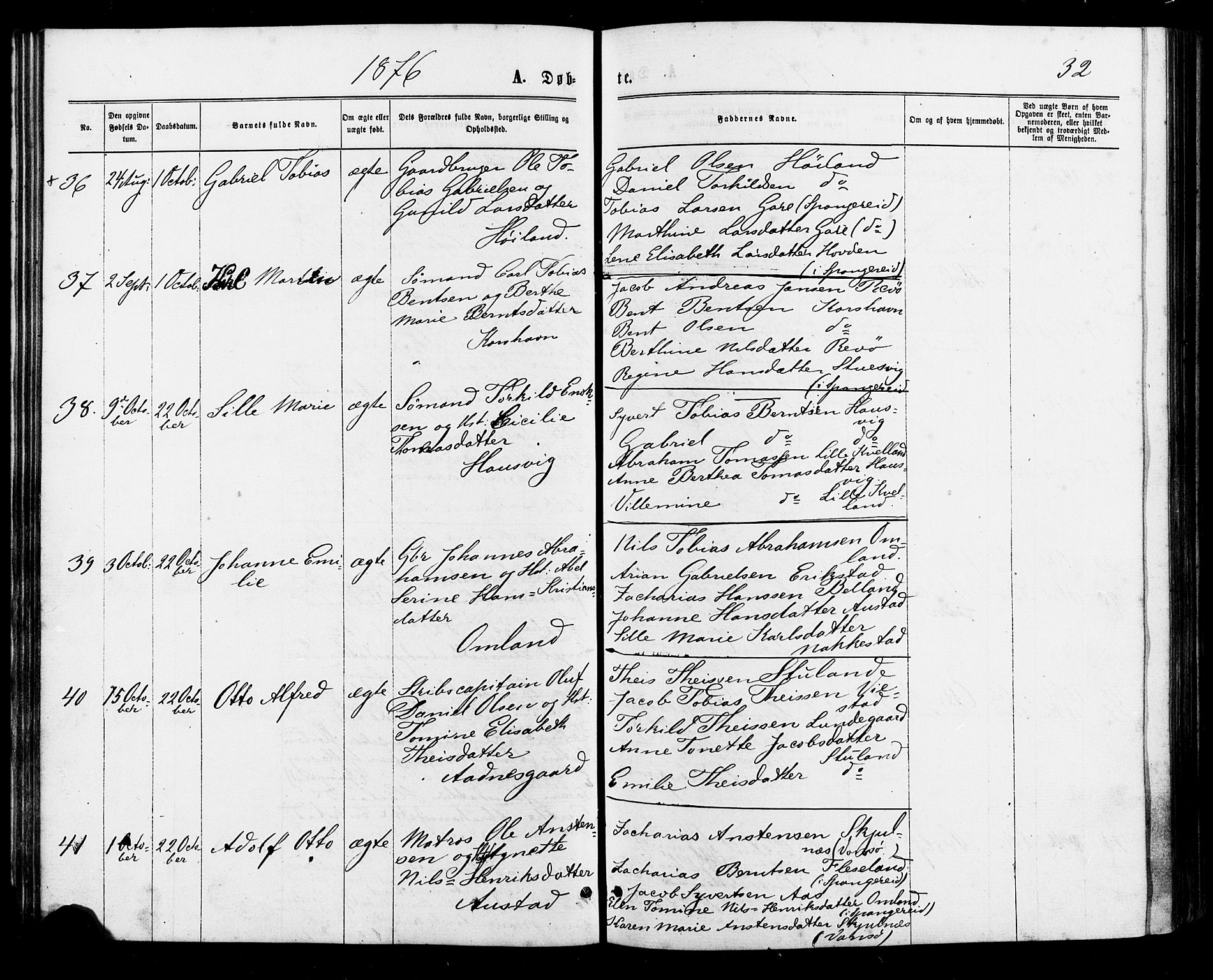 Lyngdal sokneprestkontor, AV/SAK-1111-0029/F/Fa/Faa/L0003: Parish register (official) no. A 3, 1871-1882, p. 32