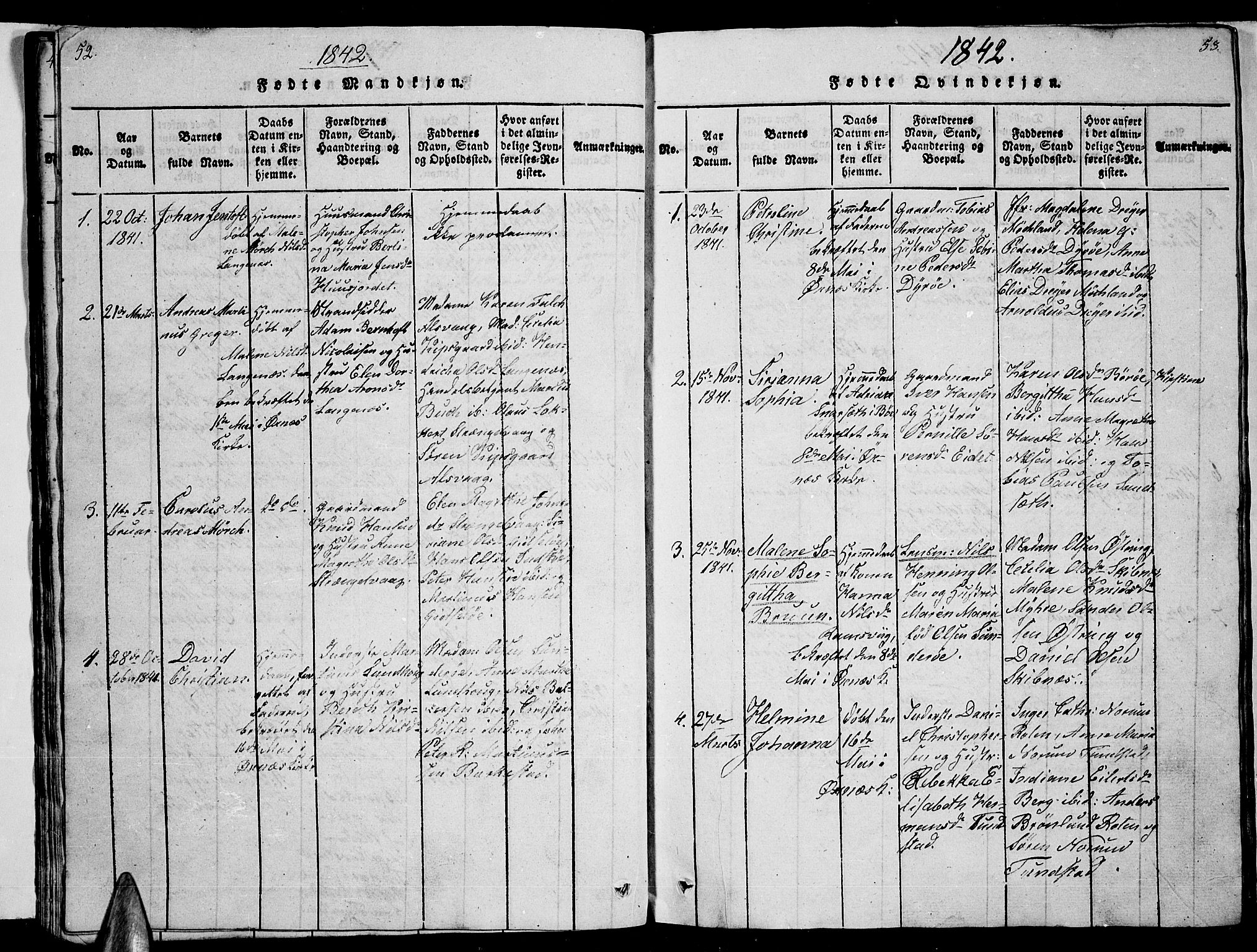 Ministerialprotokoller, klokkerbøker og fødselsregistre - Nordland, AV/SAT-A-1459/893/L1346: Parish register (copy) no. 893C01, 1820-1858, p. 52-53