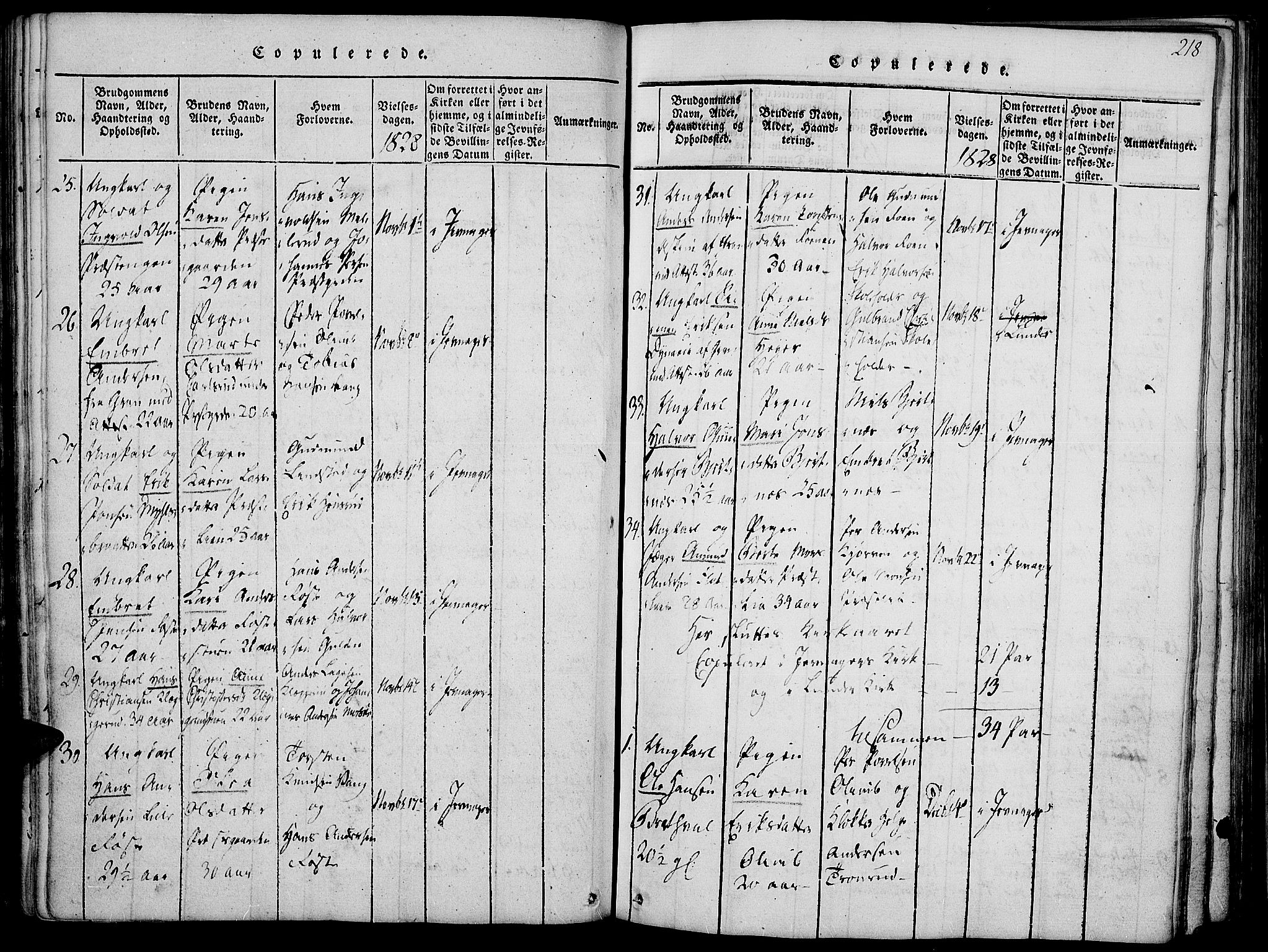 Jevnaker prestekontor, SAH/PREST-116/H/Ha/Haa/L0005: Parish register (official) no. 5, 1815-1837, p. 218