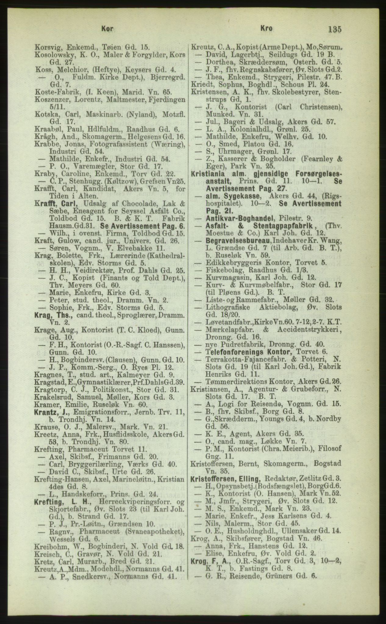 Kristiania/Oslo adressebok, PUBL/-, 1883, p. 135