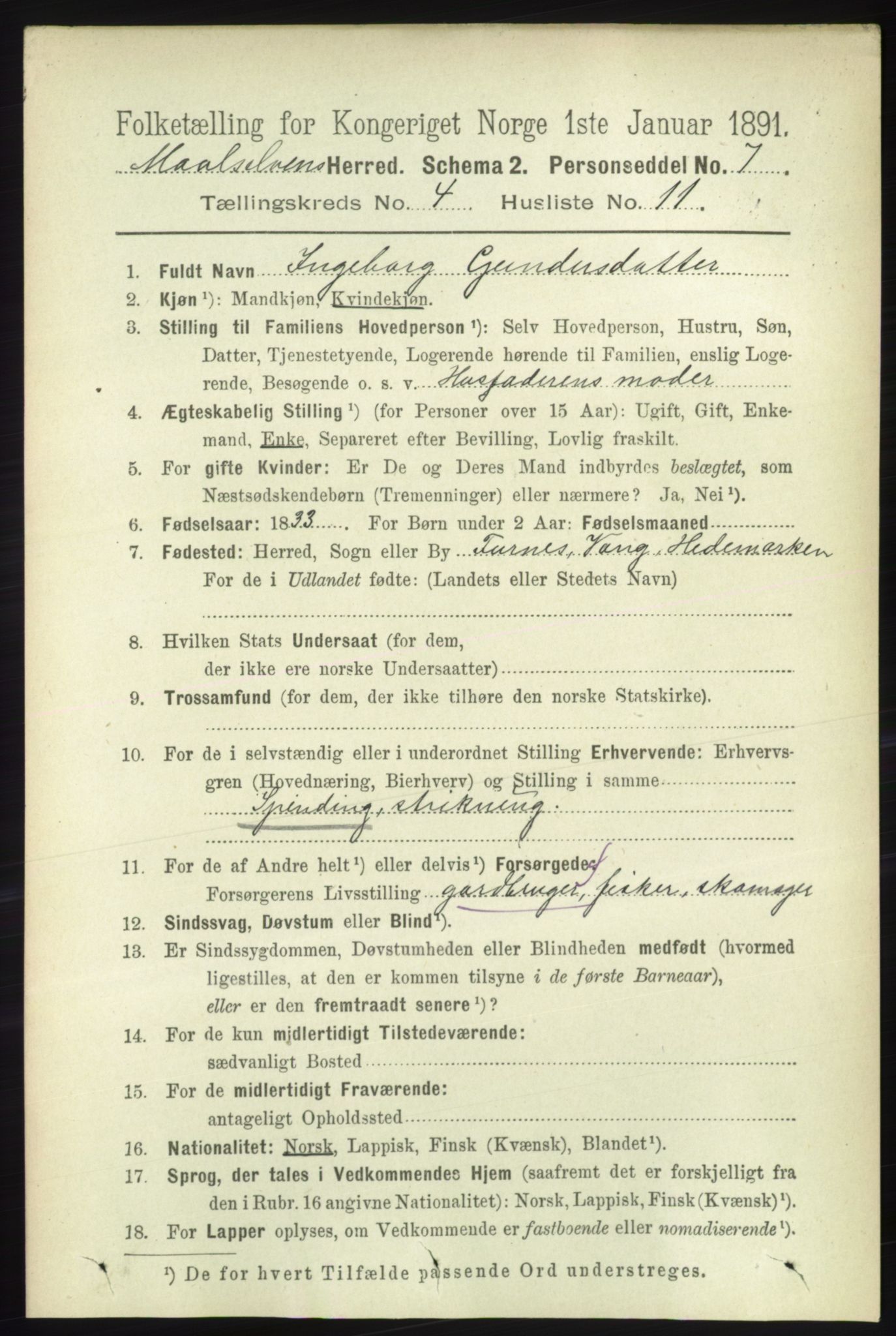 RA, 1891 census for 1924 Målselv, 1891, p. 1152
