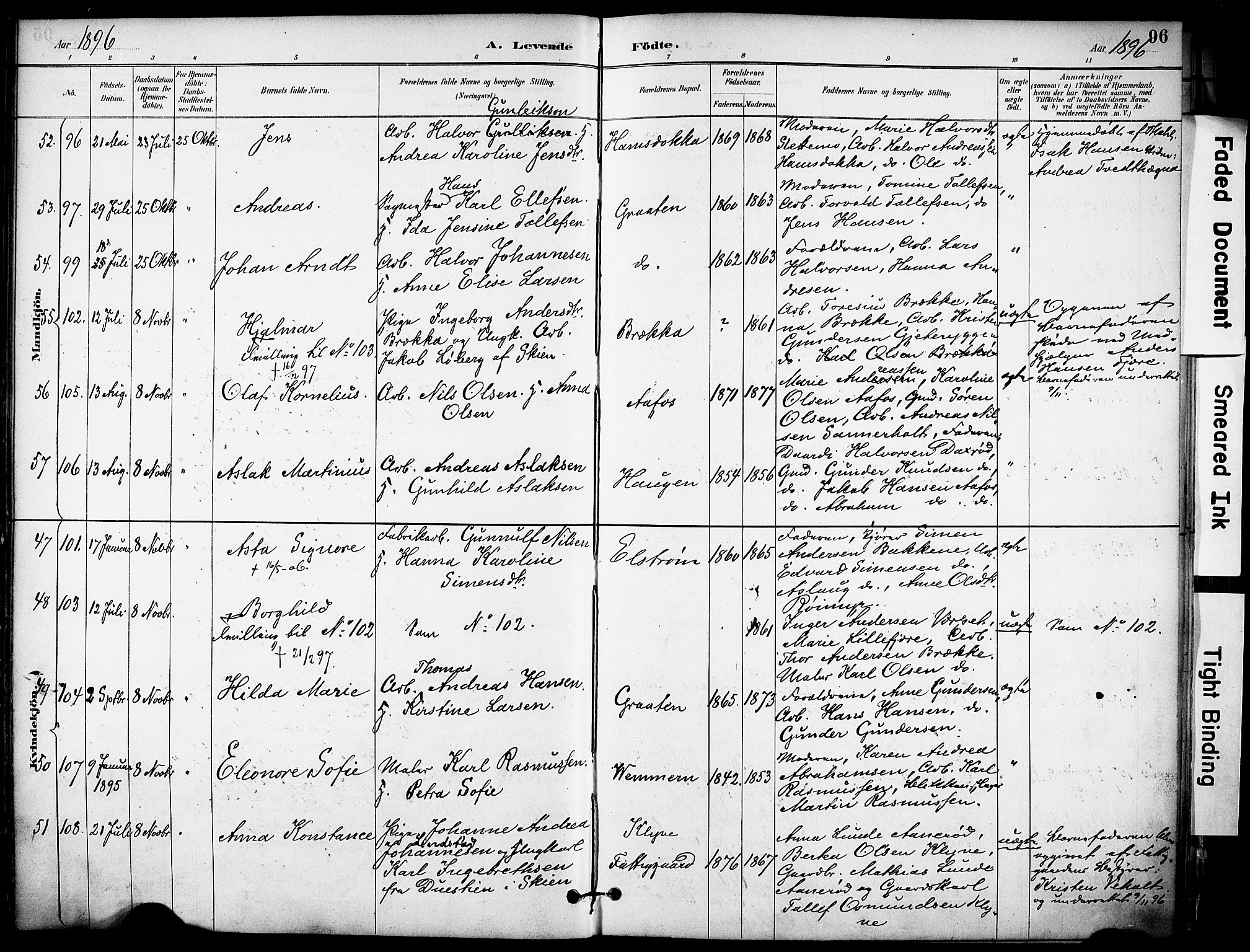 Solum kirkebøker, AV/SAKO-A-306/F/Fa/L0010: Parish register (official) no. I 10, 1888-1898, p. 96