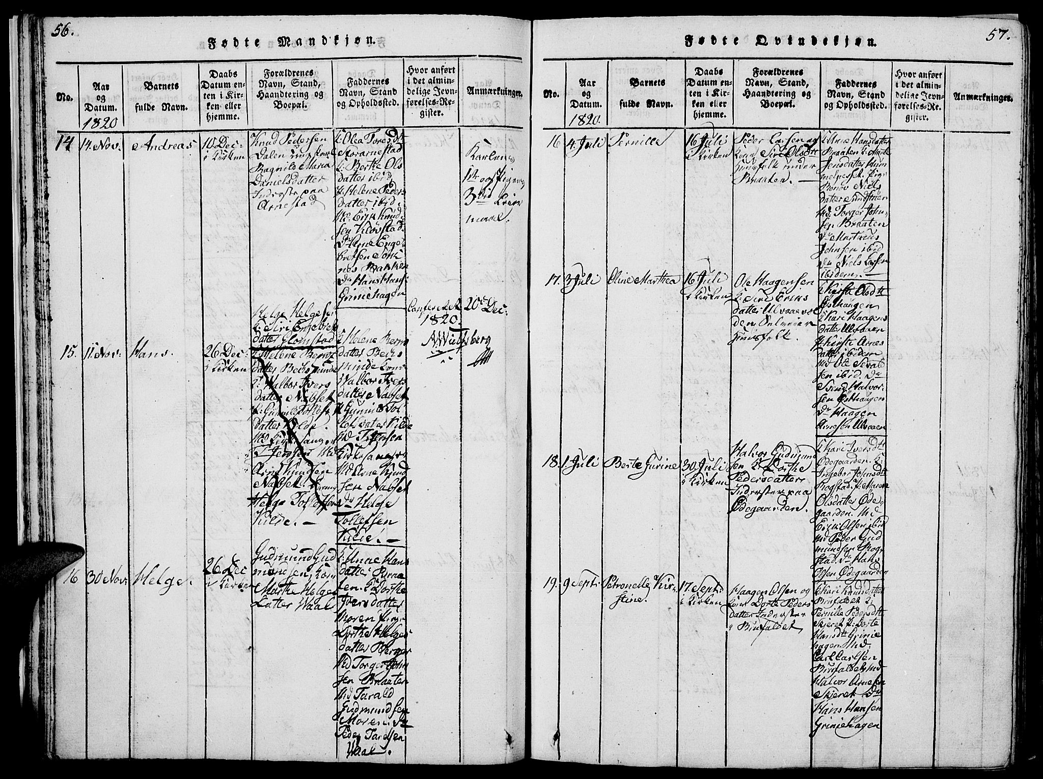 Åmot prestekontor, Hedmark, SAH/PREST-056/H/Ha/Hab/L0001: Parish register (copy) no. 1, 1815-1847, p. 56-57