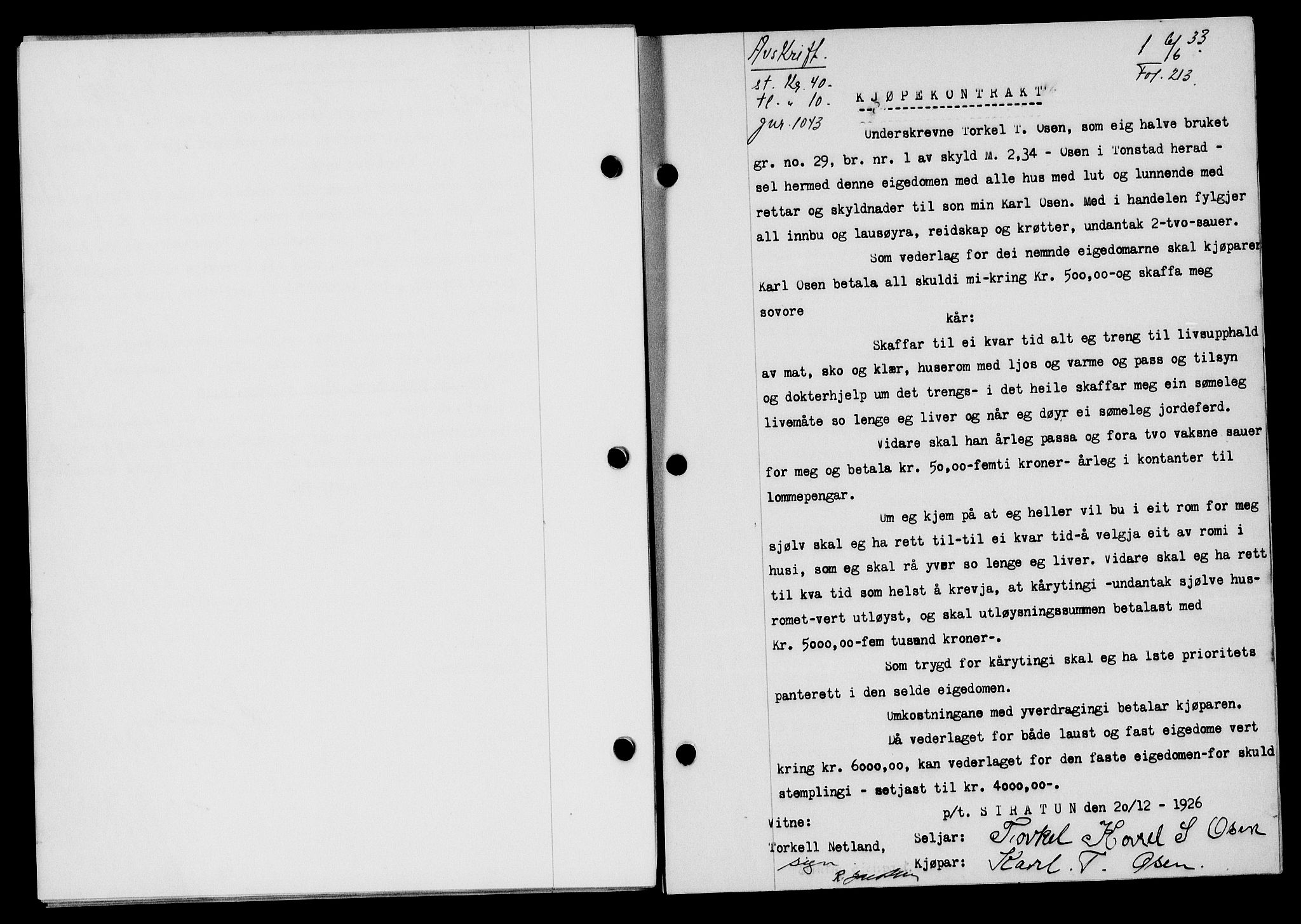 Flekkefjord sorenskriveri, SAK/1221-0001/G/Gb/Gba/L0049: Mortgage book no. 46, 1933-1934, Deed date: 06.06.1933